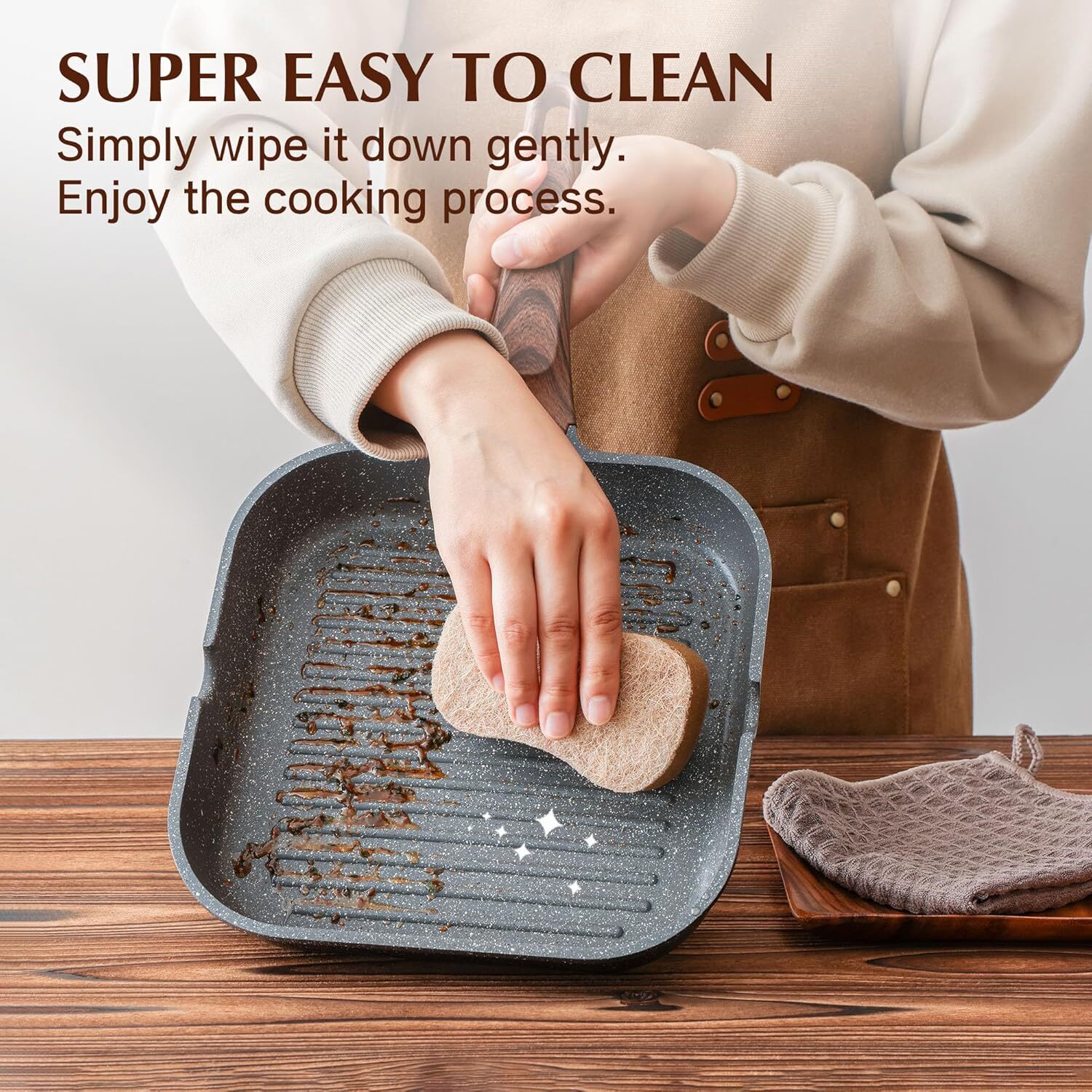 Stovetop Non-Stick Grill Pan, Multi-Function Grill with Pouring Spout,Frying Pan