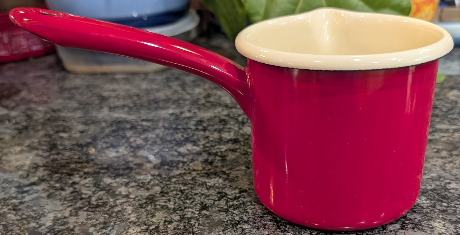 Riess CLASSIC Saucepan with spout, enamel, Red & Cream 0.75 L/ 3 cup Austria