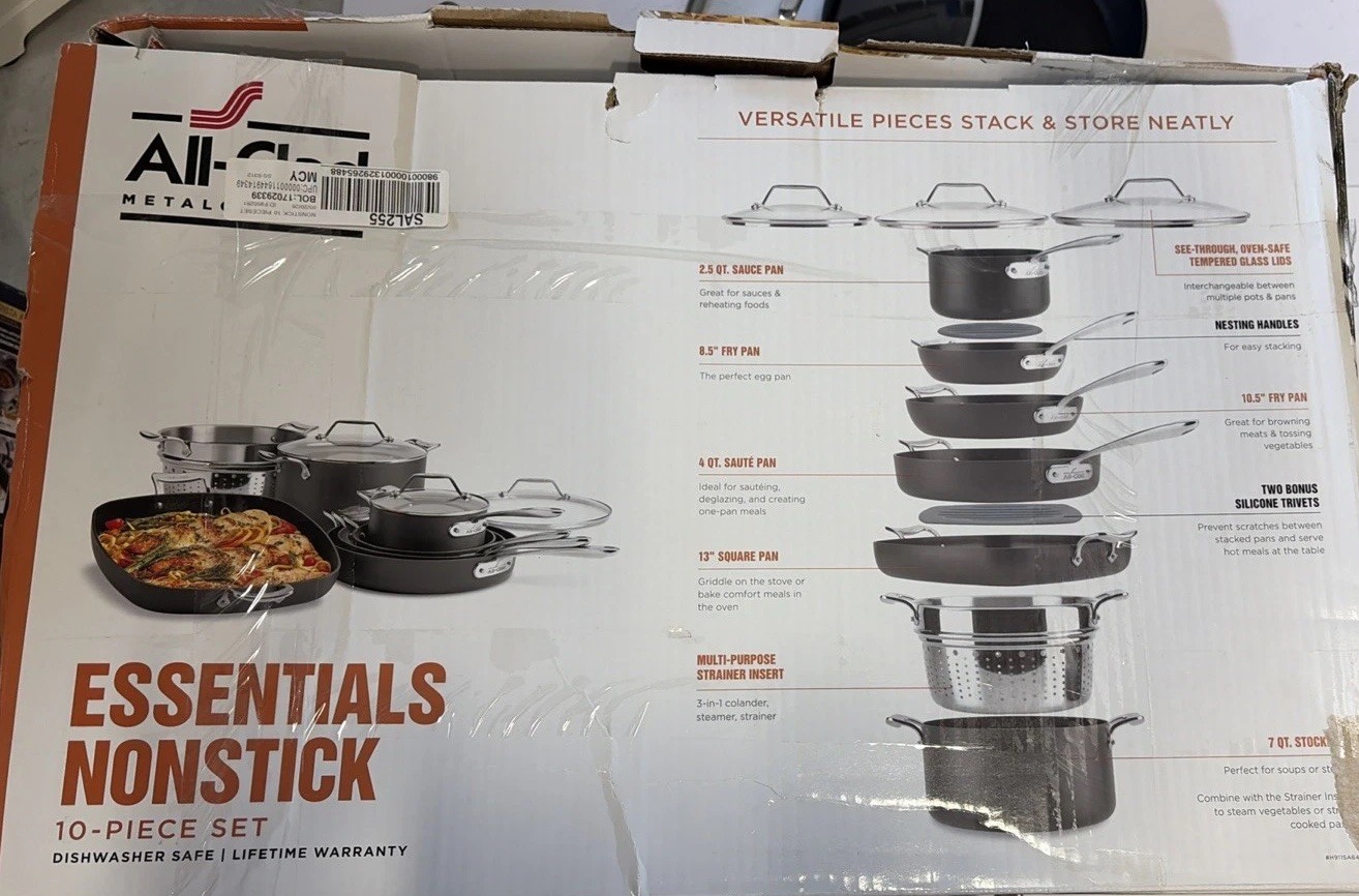 All-Clad Essentials Hard Anodized Nonstick Cookware Set 10 Piece Oven Safe 350F