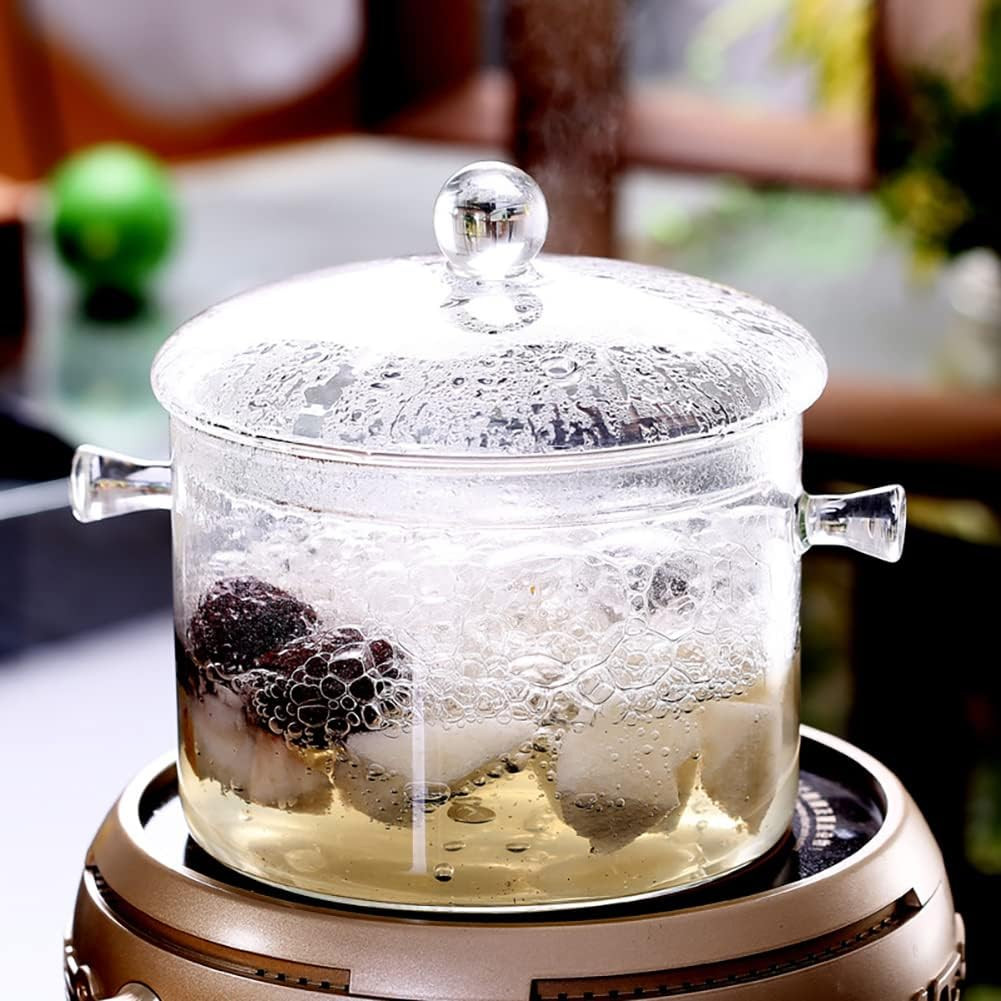 Glass Cooking Pot – 1.5L/50Oz Heat-Resistant Borosilicate Glass Handmade Cookwar