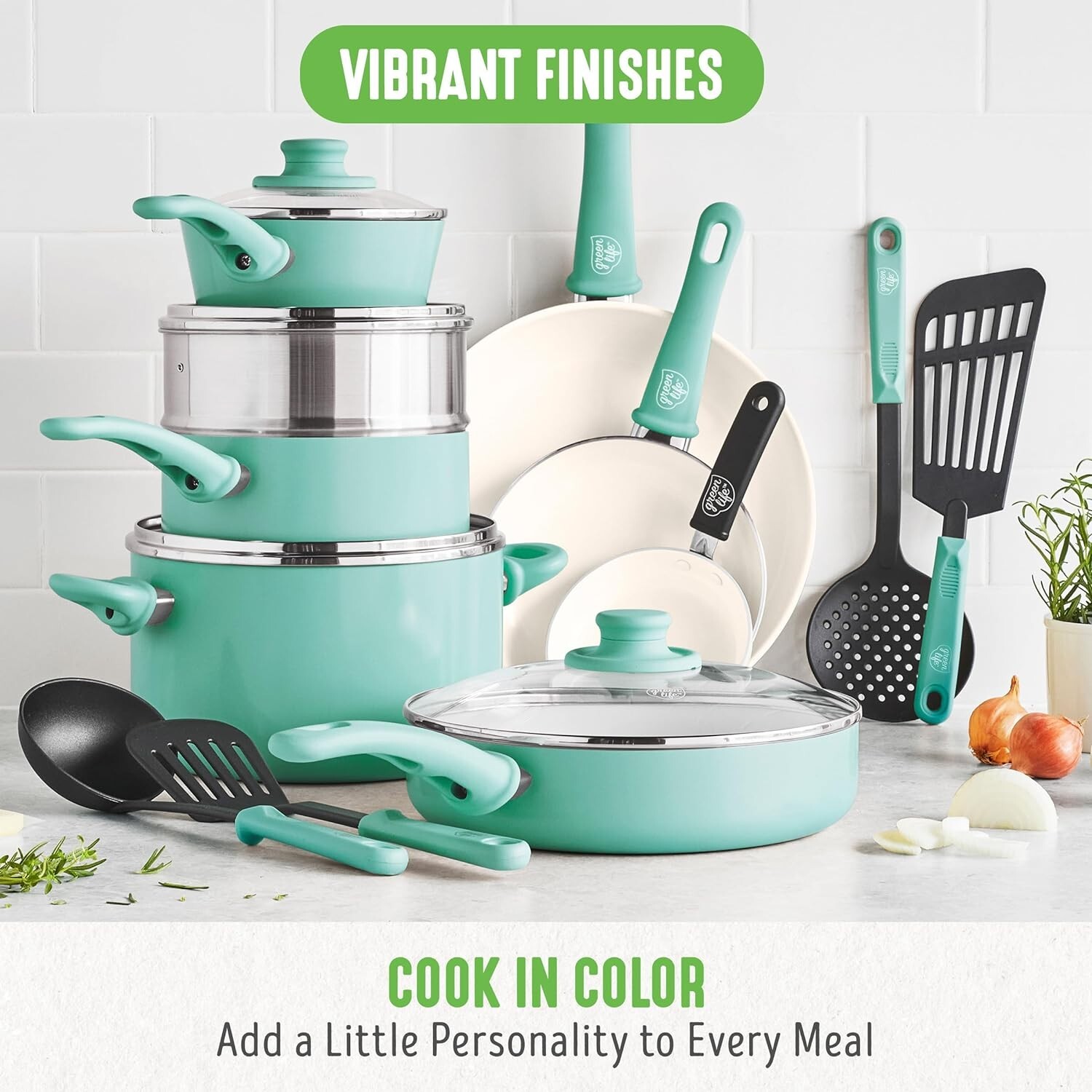 16Pcs Healthy Ceramic Nonstick Cookware Set Lid Kitchen Pots Pans Portable Gift
