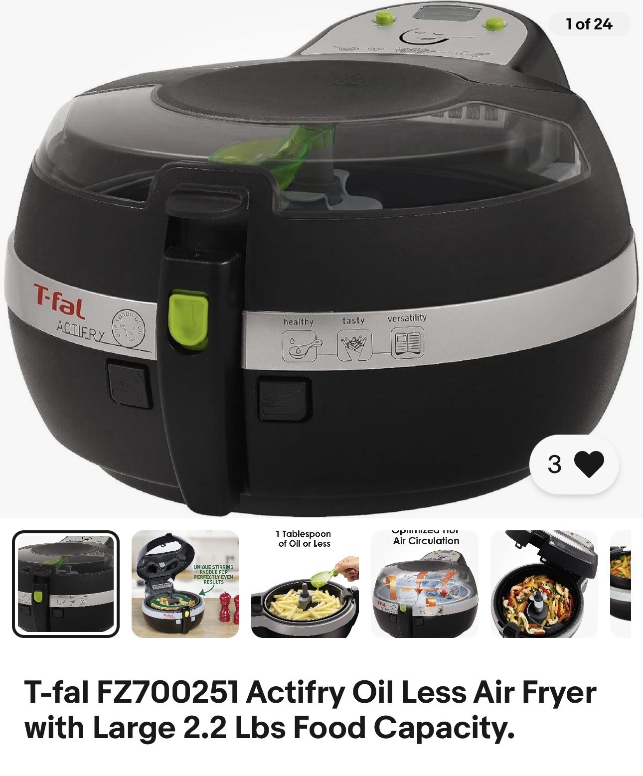T-FAL ACTIFRY 1 SPOON OIL AIR FRYER LARGE 2.2LB FOOD CAPACITY GREAT CAMP HOLIDAY