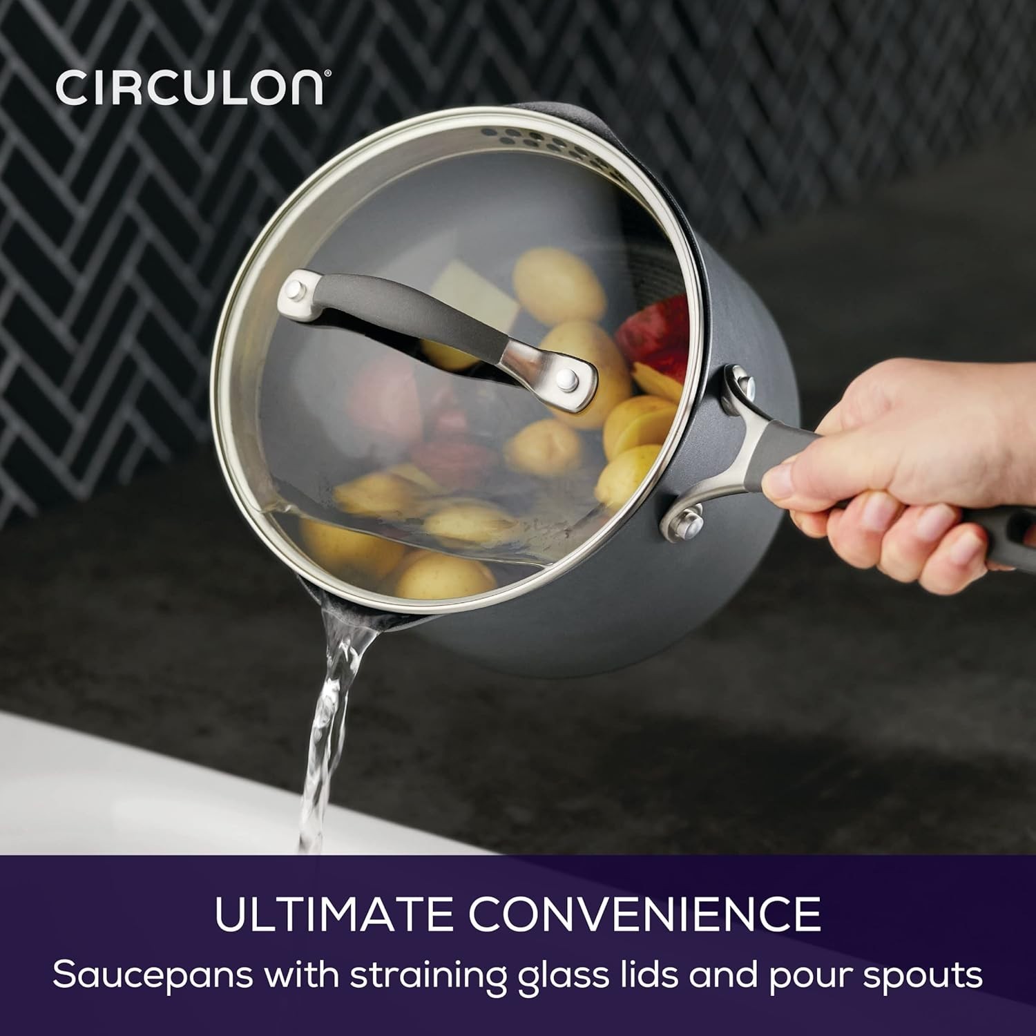 A1 Series w/ ScratchDefense Nonstick Induction Straining Sauce Pan with Lid, 3-