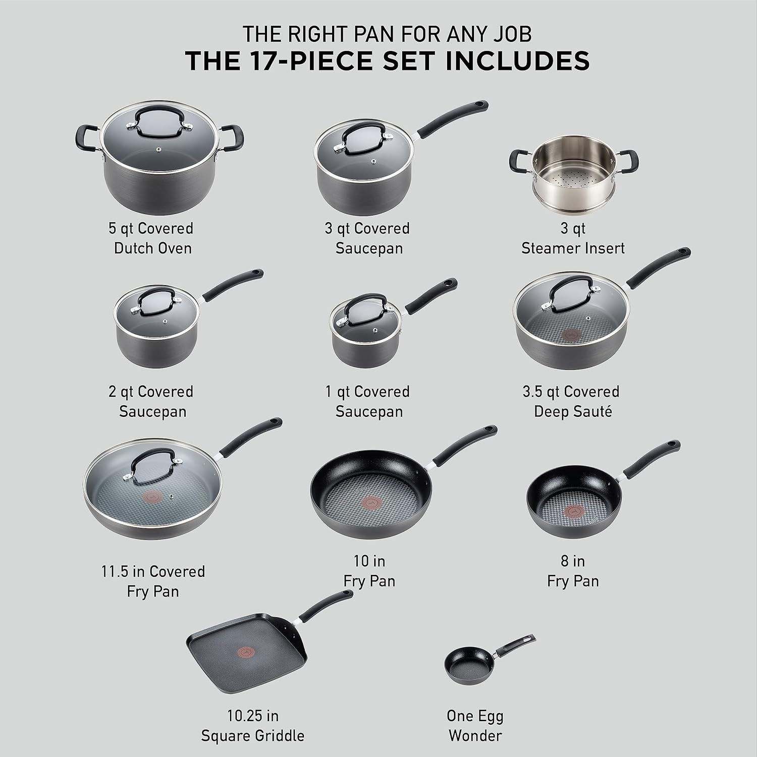 NEW T-Fal Ultimate Hard Anodized Nonstick Cookware Set 17-Piece Dishwasher Safe