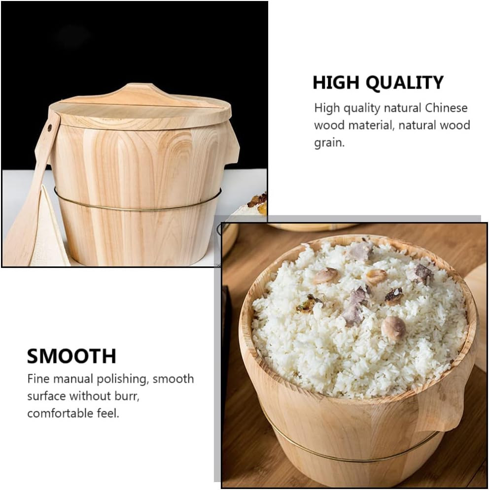 Wooden Rice Steamer Bucket 8.26X6.49X6.49 Inch Natural Chinese Material Handmade