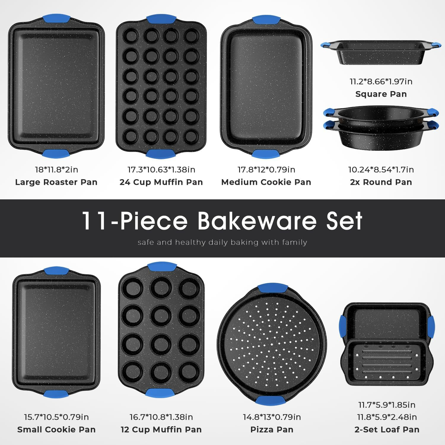 Premium 11-Piece Nonstick Baking Set with Cool-Touch Handles – Black & Blue