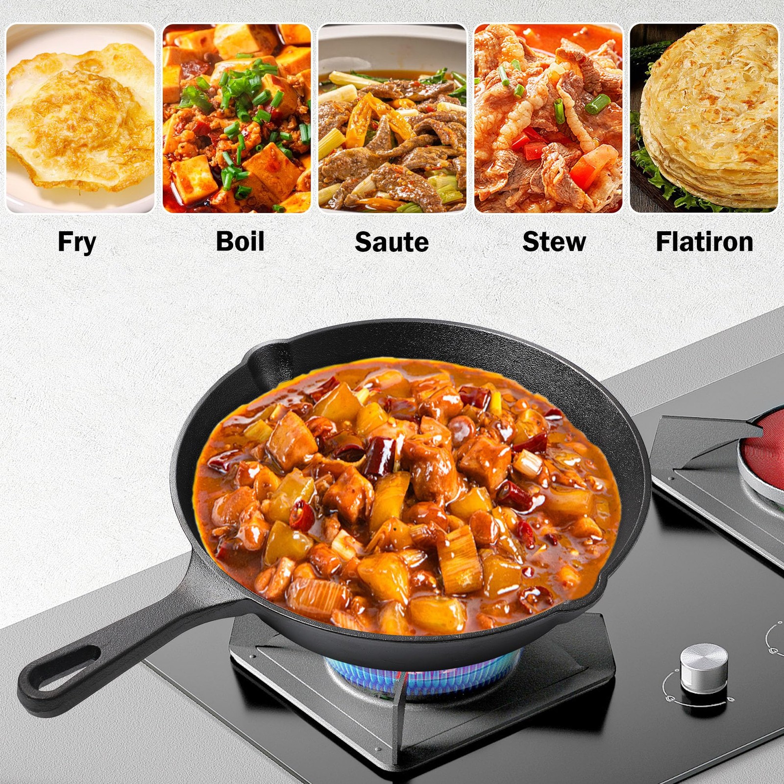 Pre-Seasoned Cast Iron Cookware Set 3 Piece Frying Pans for Grill Camping