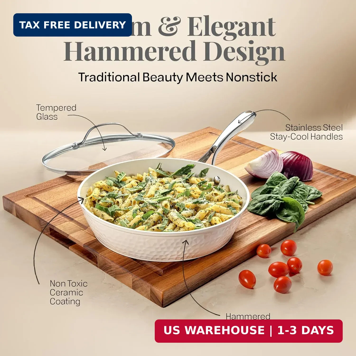 GOTHAM STEEL Hammered 10 Inch Non Stick Frying Pans with Lid, Frying Pans Nonsti