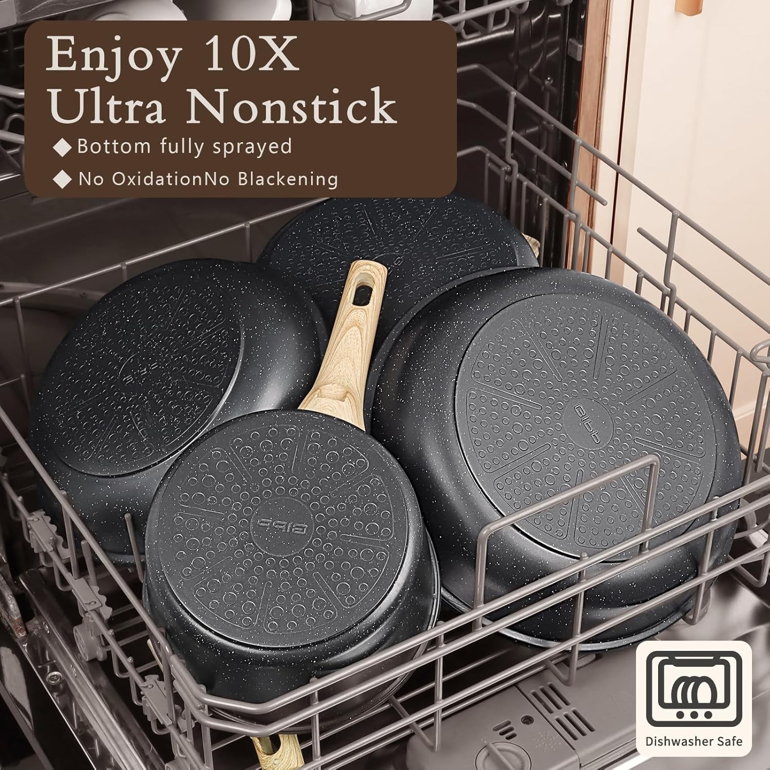 GiPP 22Pcs Nonstick Pots Pans Set Dark Gray PFAS Free