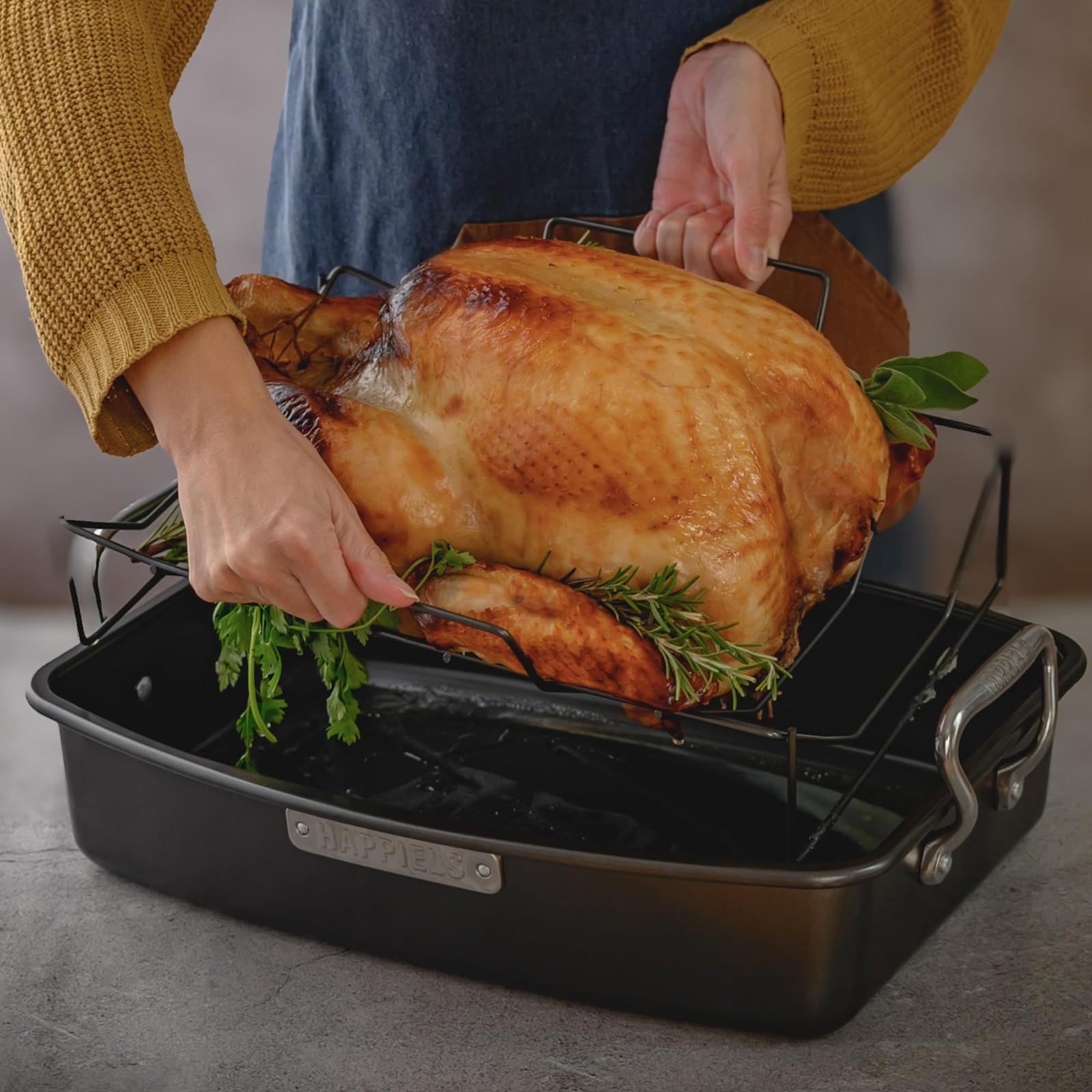 13×17 inch Roasting Pan with Rack, 20-25 lb Nonstick