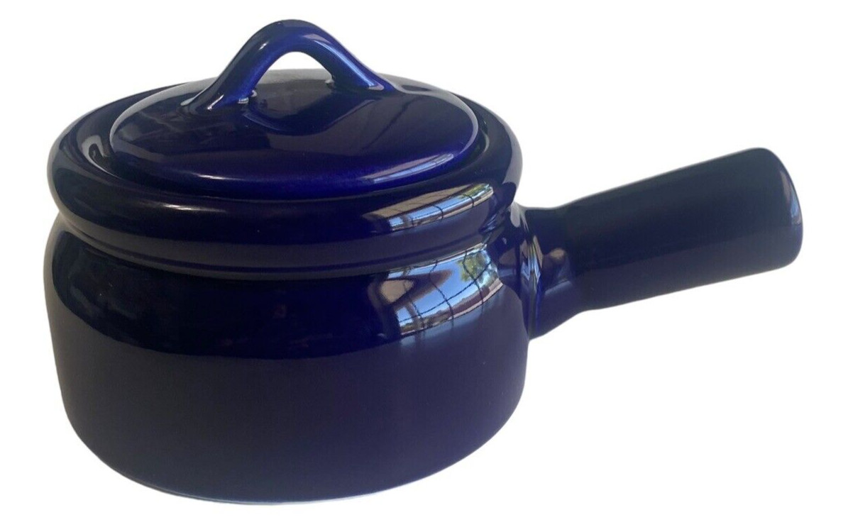 WINSOME 16 oz. Indigo Blue Purple STONEWARE Bowl w/ Lid Handle Taiwan EUC