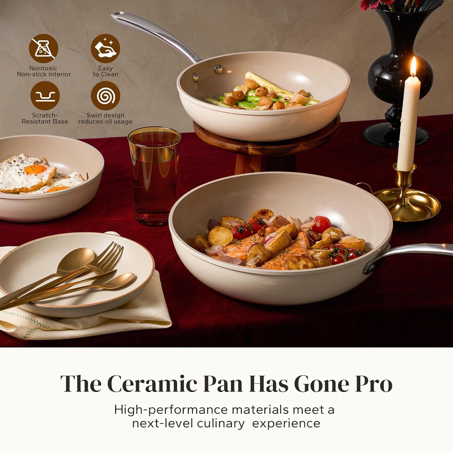 Redchef Ceramic Deep Saute Pan with Lid, Large Jumbo Cooker 3.5QT