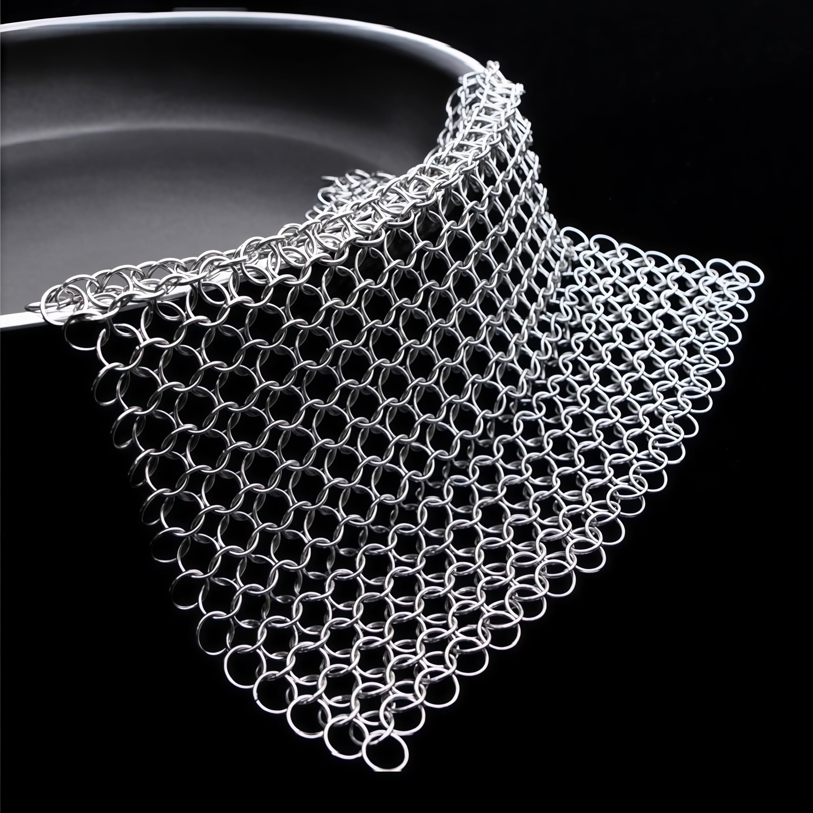 PIBC 8″x6″ Cast Iron Scrubber Stainless Steel Chainmail Cleaner for Pre-Seaso…