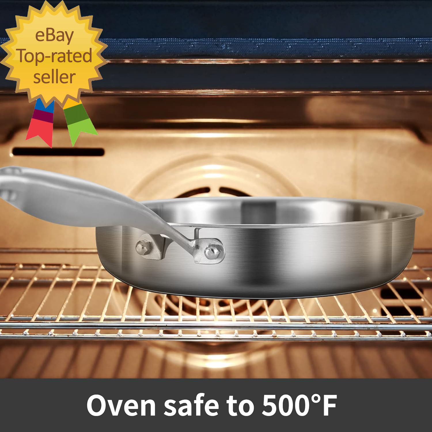 6 QT Tri-Ply Stainless Steel Sauté Pan with Lid Deep Frying Pan Large Skillet