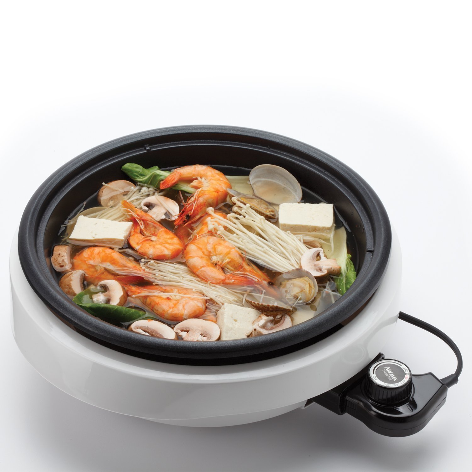 Aroma Housewares 3 in 1 Super Pot 3 Quart with Grill Plate ASP-137 Black & White