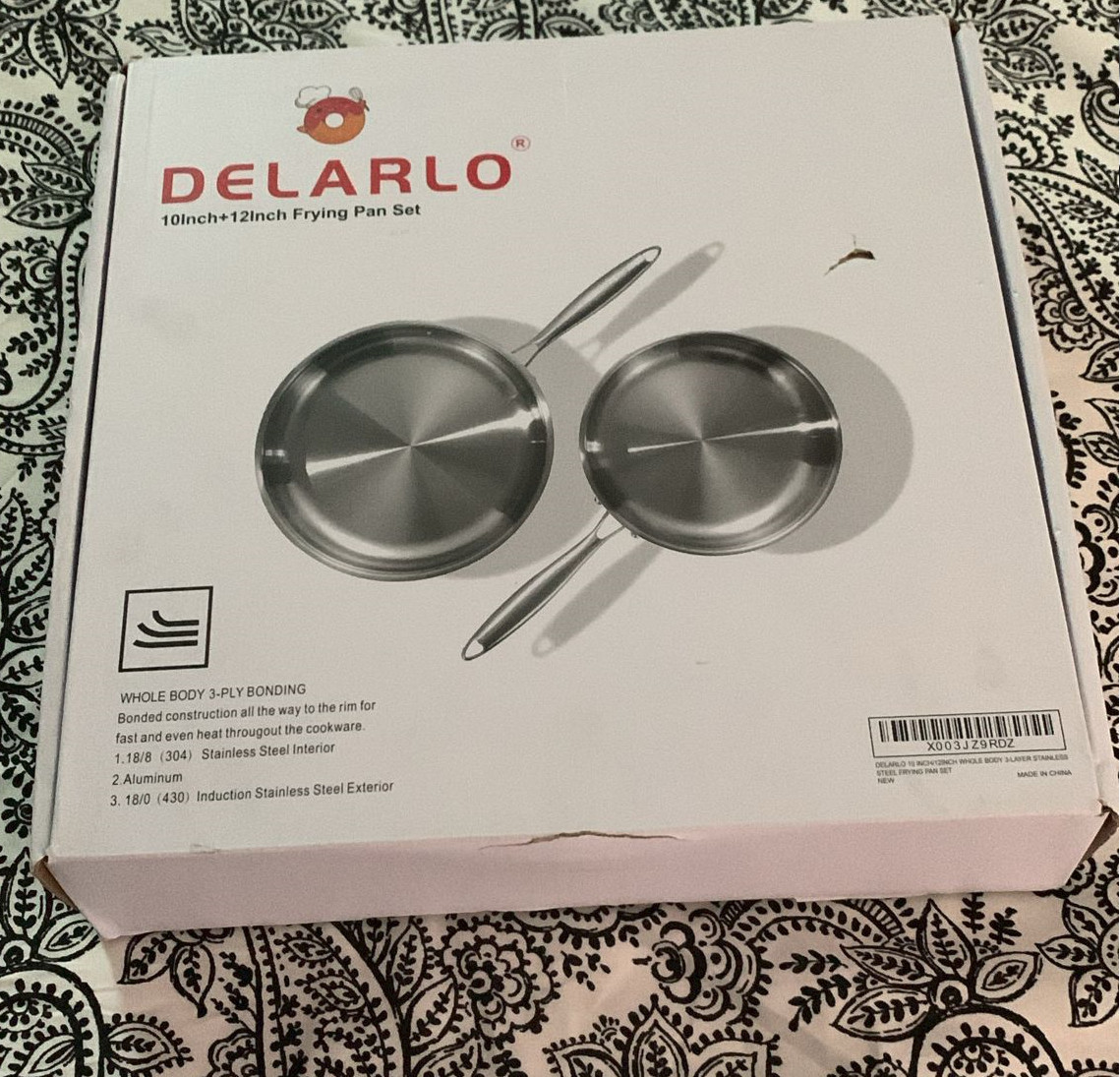 DELARLO Tri-Ply Stainless Steel 10inch and 10+12Inch Frying pan Set, Silver