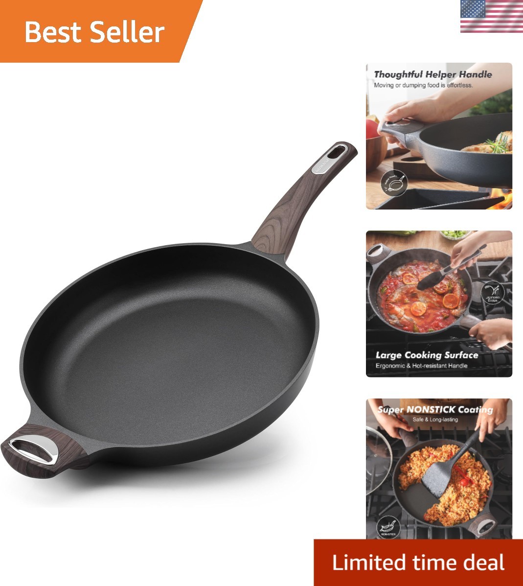 Nonstick Frying Pan Skillet 12.5Inch Large Non Stick Omelette Pans with Ergon…