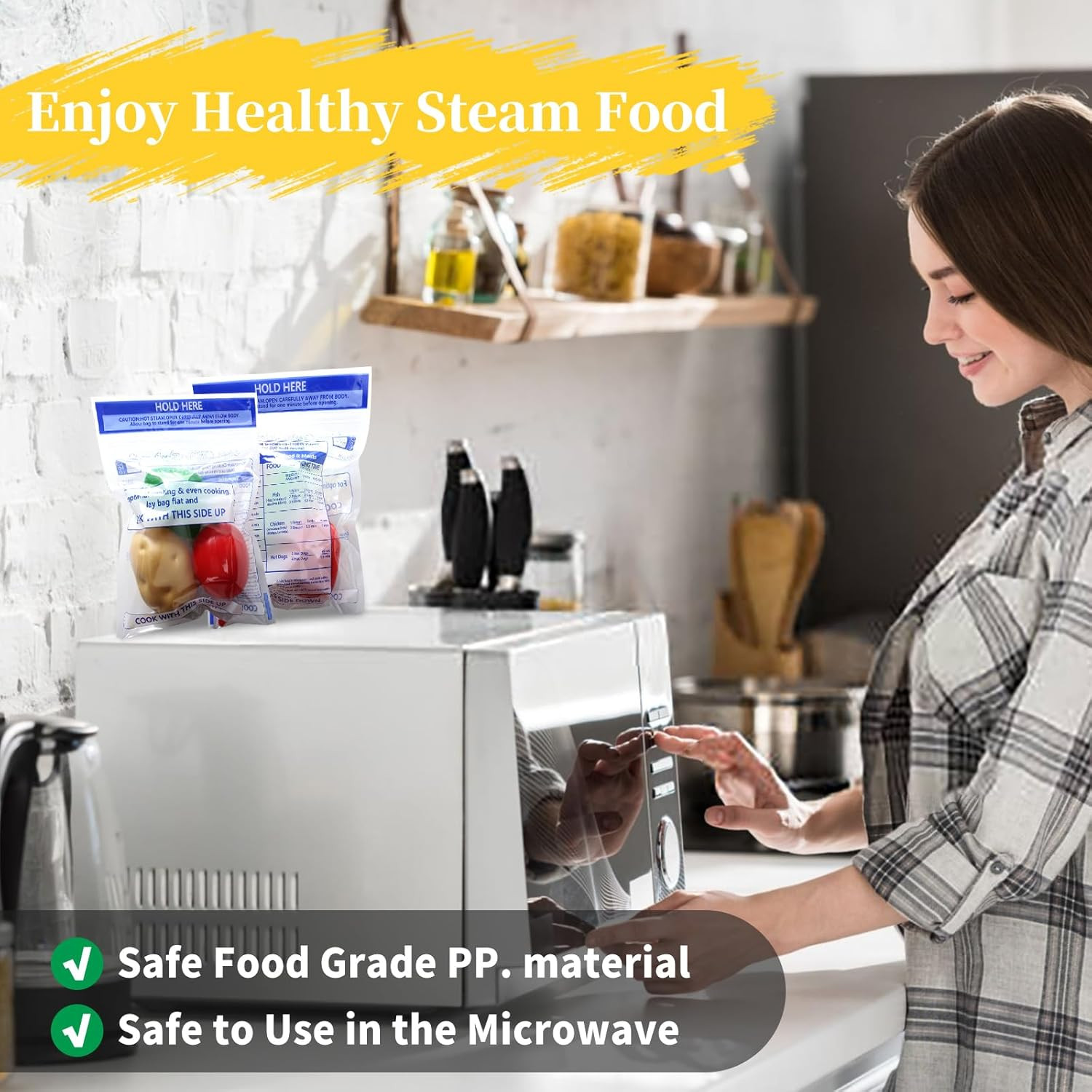 100 Pcs Microwave Steam Bags for Cooking 50 Medium and 50 Large Sizes Reusable Z