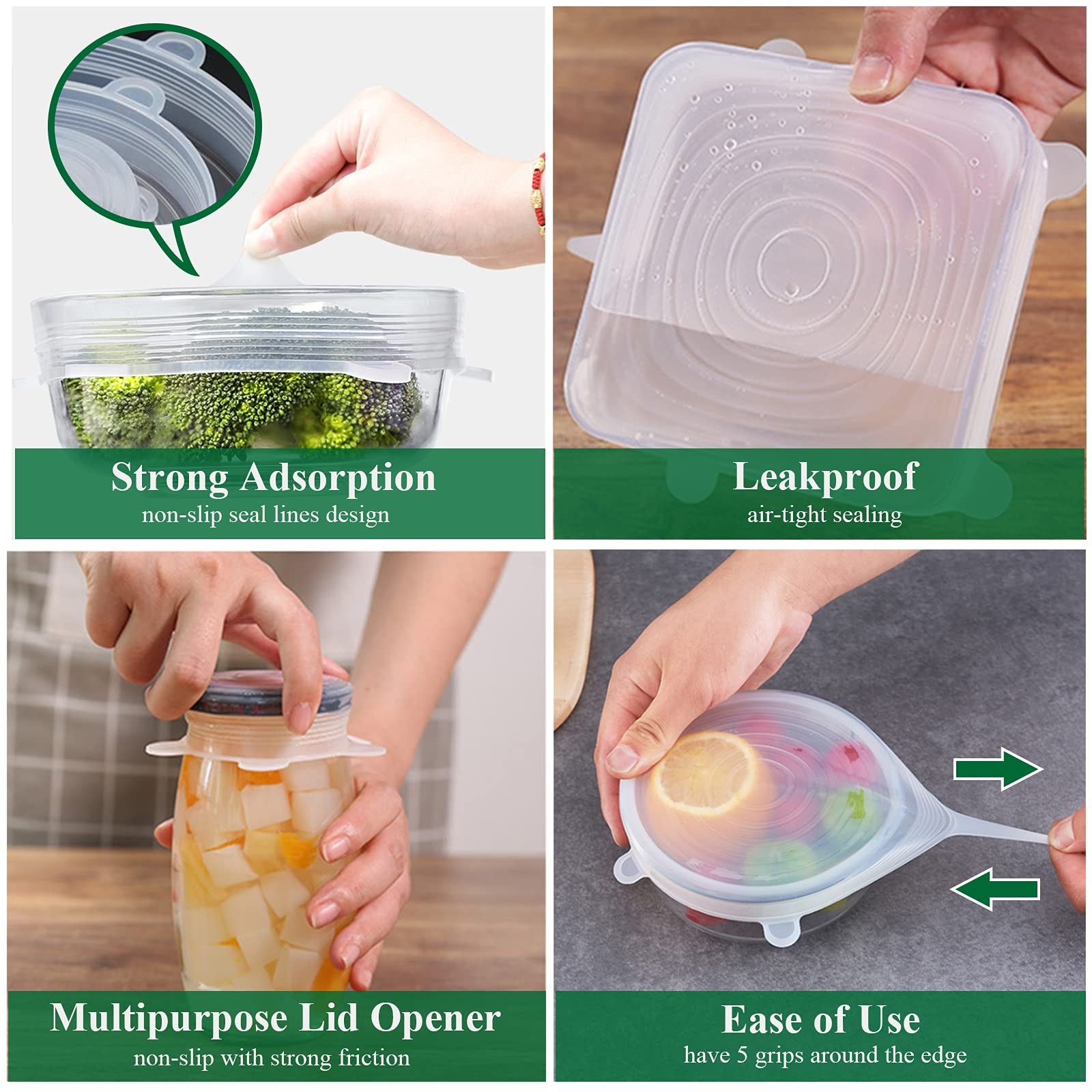 12 Pack Reusable Elastic Silicone Stretch Lids Microwave Food Covers Bowl Lids