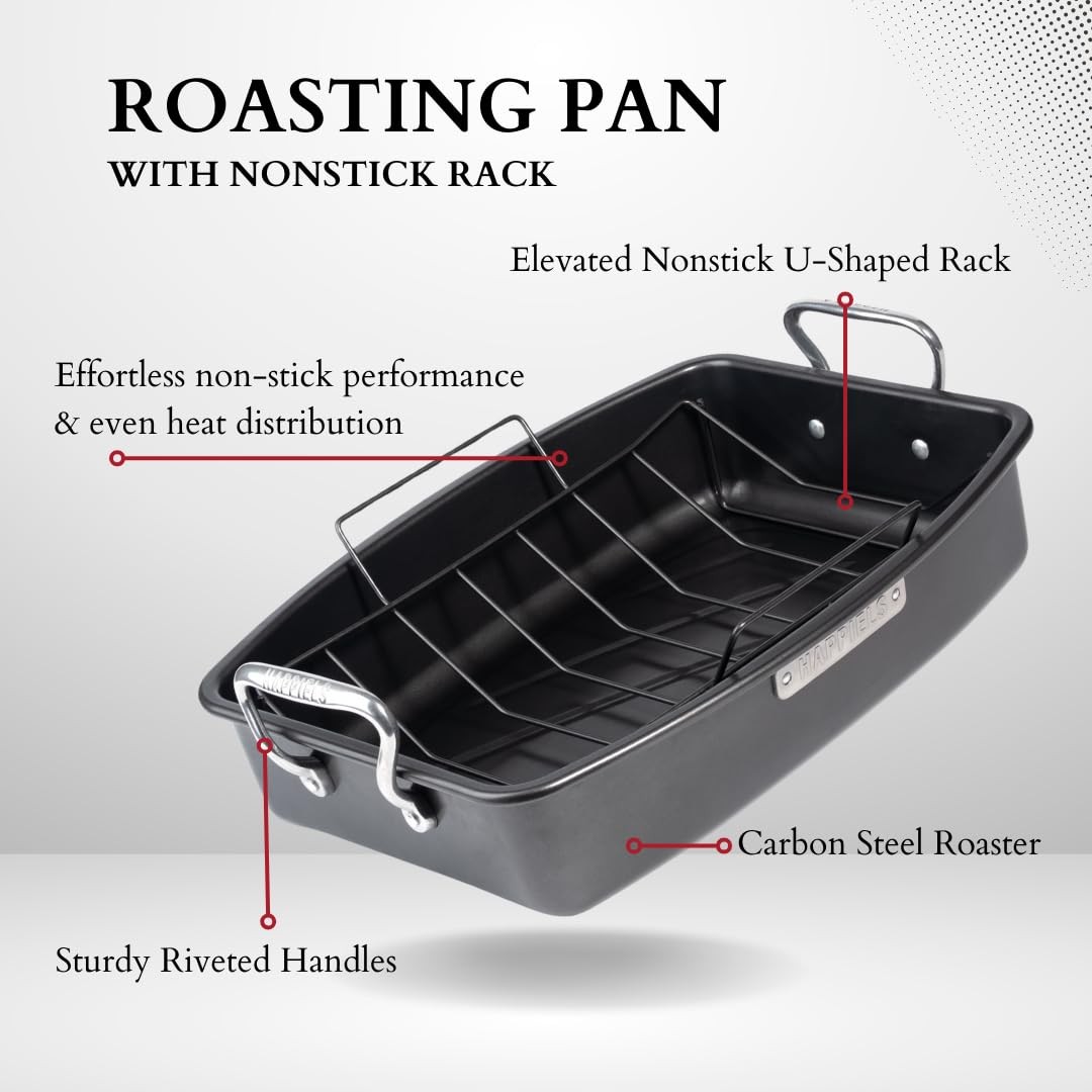 13×17 inch Roasting Pan with Rack, 20-25 lb Nonstick