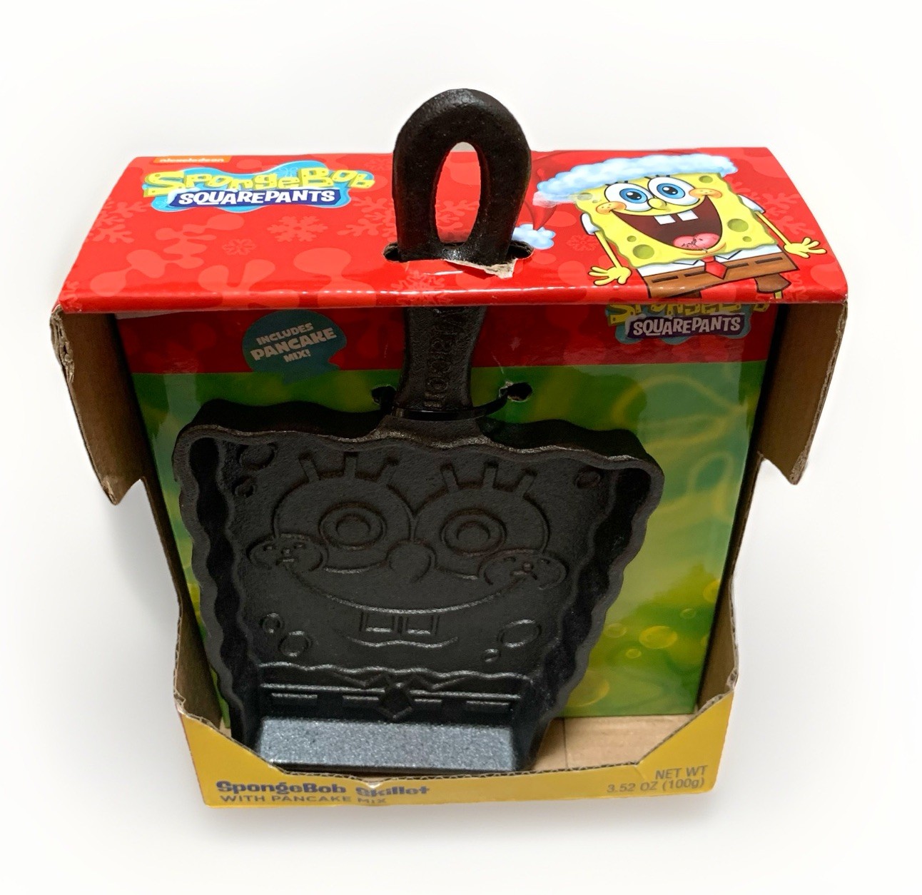 NEW SpongeBob SquarePants Cast Iron Metal Pancake Skillet/Batter Mix Gift Set