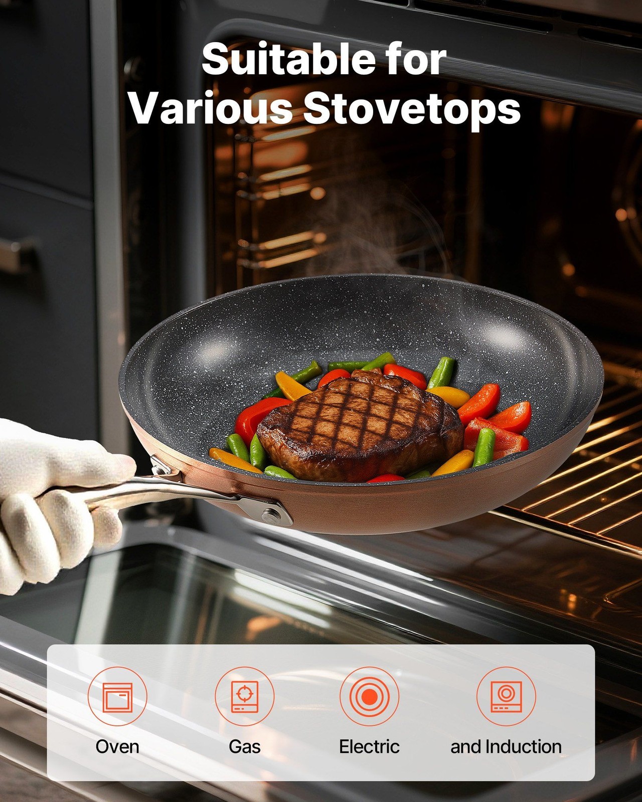 8x10x12 in Frying Pan Set Layered Aluminum Base High Temp Cooking Ready
