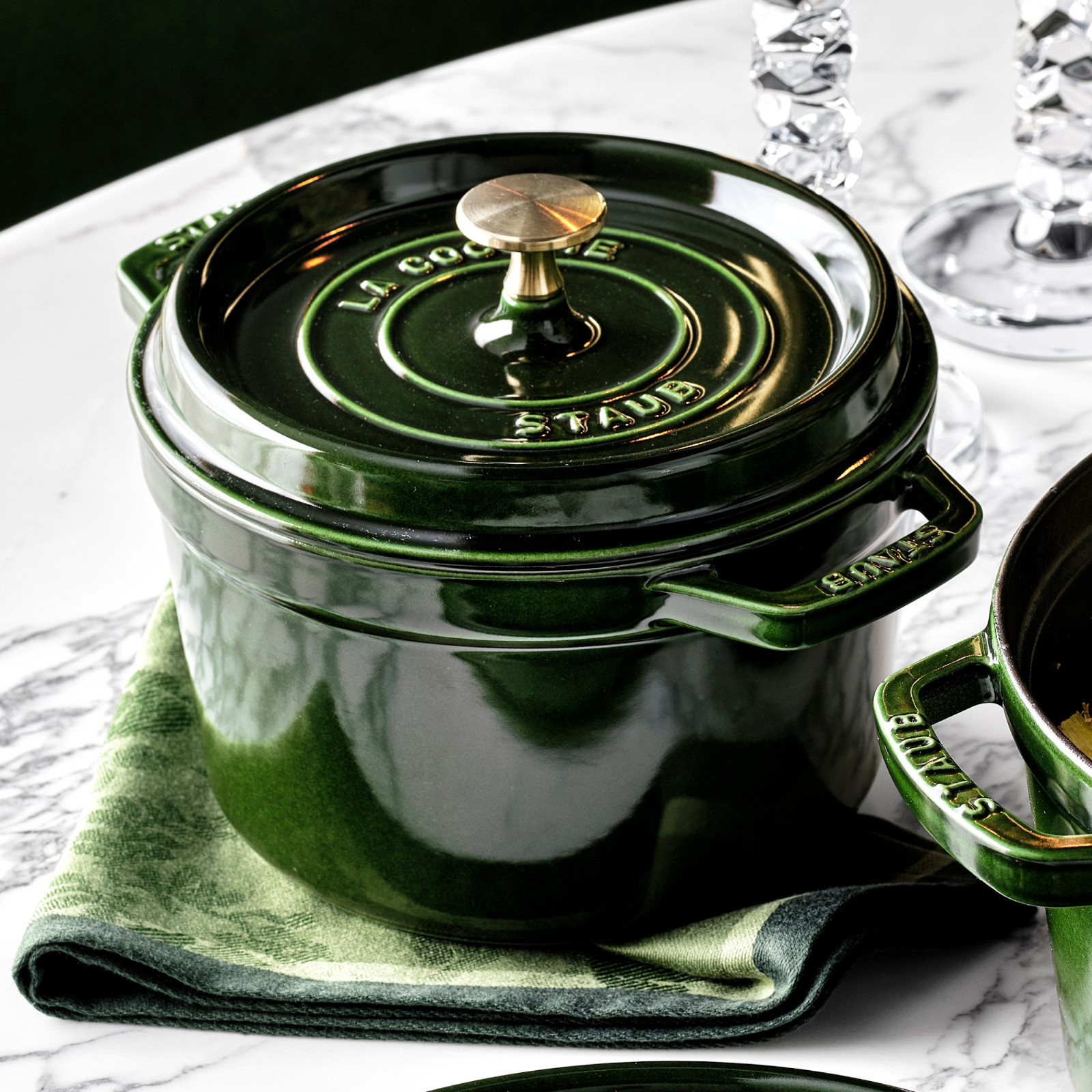 Staub Enameled Cast Iron 3 Qt Deep Oven Basil Brass Knob – NO IMPORT FEE