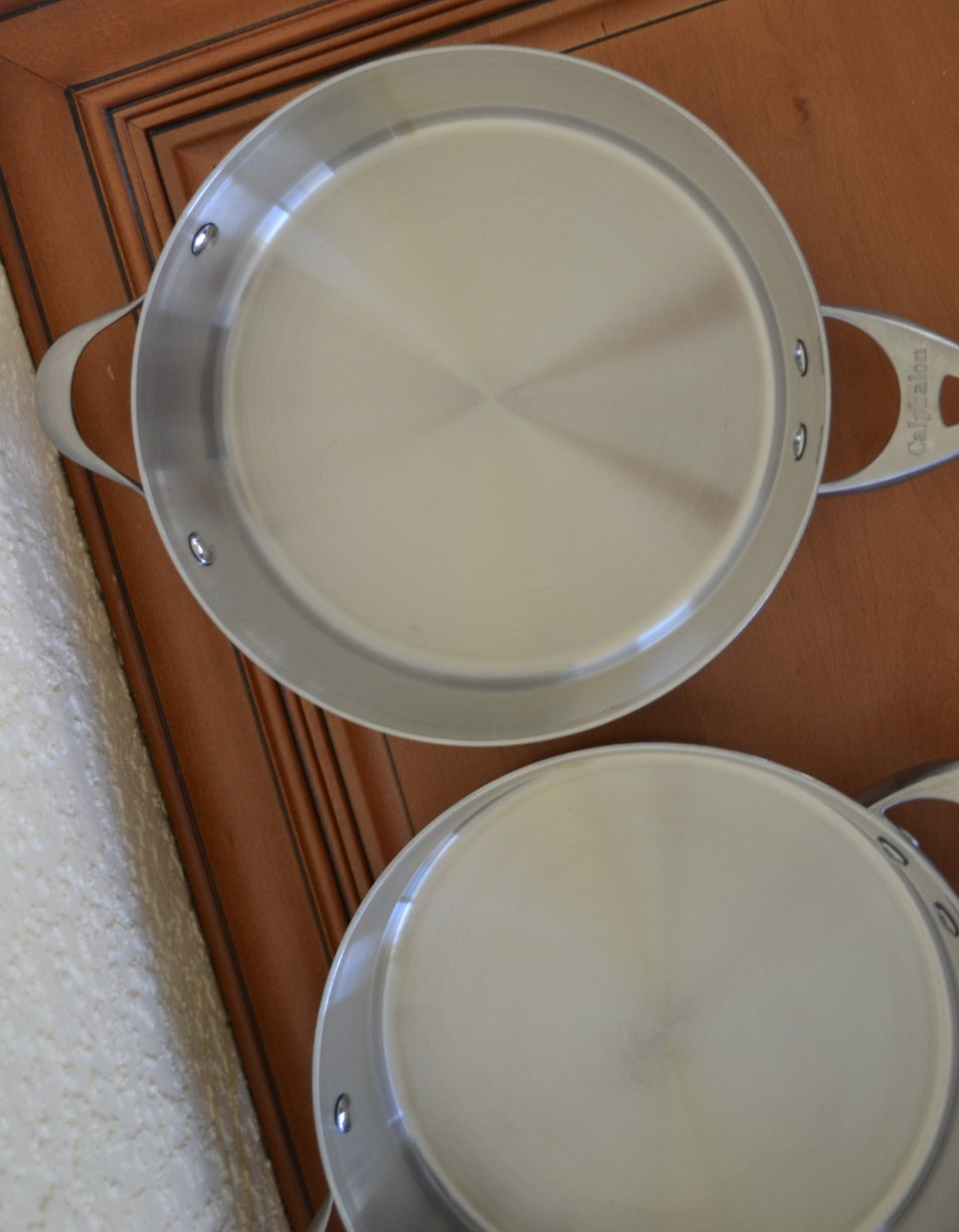 Calphalon Contemporary Stainless Steel 2 Sautepan pans with Lids and 10” Frypan