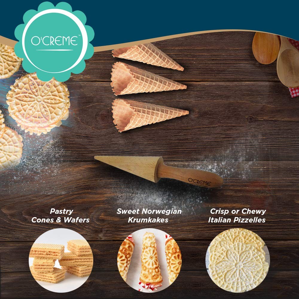 Pizzelle Roller/Krumkake Ice Cream Cone Mold 9.25 Inch Beechwood