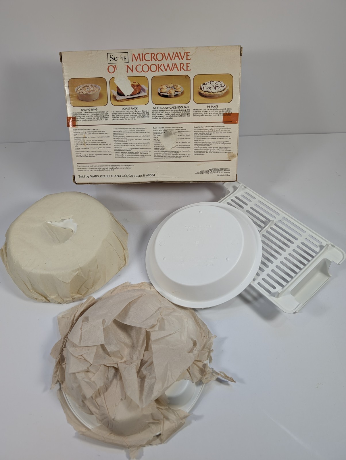 Vintage Sears Microwave Oven Cookware 4 Piece Set Baking Ring Pie Plate Rack USA