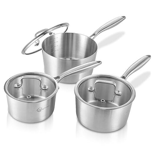 1.5-2.5-3.0 QT, Tri-Ply Stainless Steel Saucepan Set of 1.5+2.5+3 QT