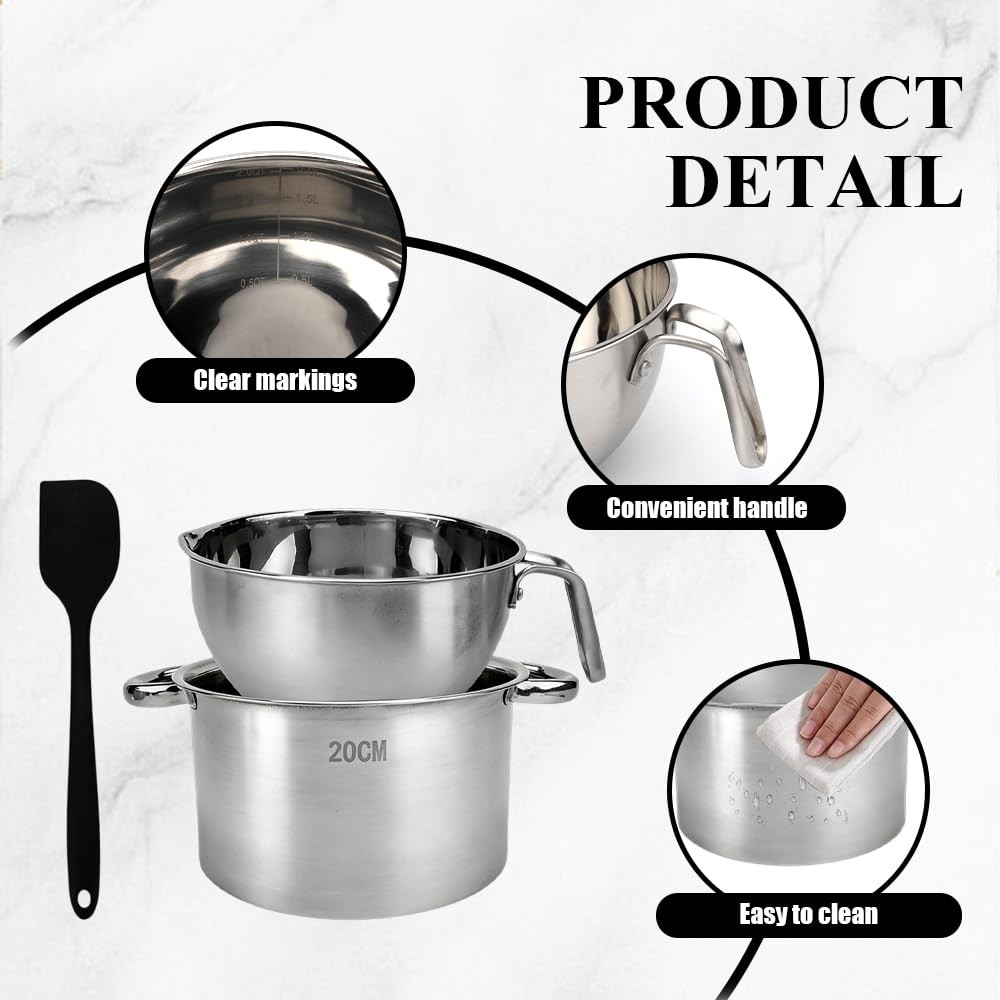 Double Boiler Pot Set Spatula 2000ML/2.1QT Melting 2600ML/2.7QT Stainless