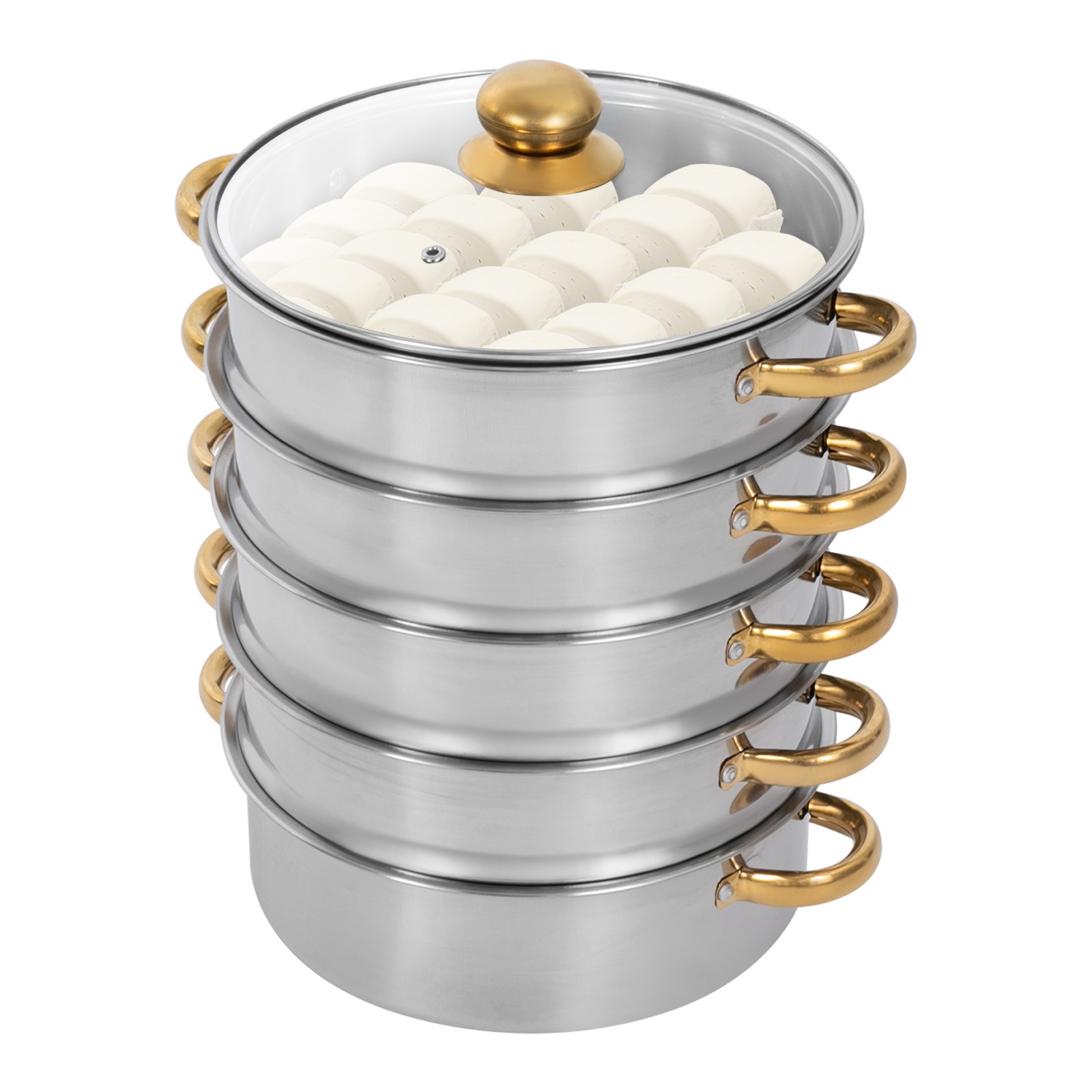 7.4QT Stainless Steel Steam Pot w/ 5 Tier Steamer Basket & Glass Lid for Cooking