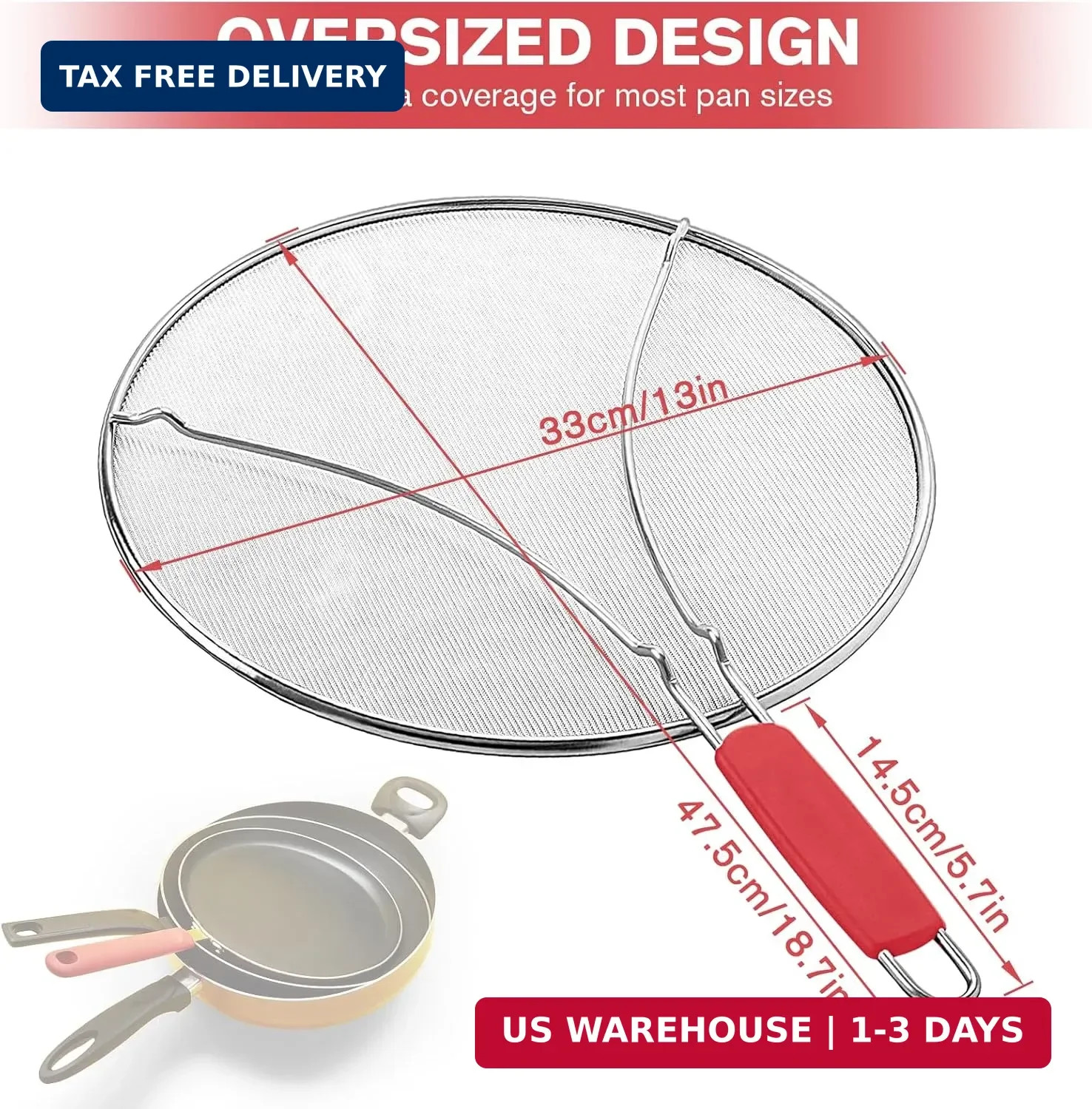 Splatter Screen for Frying Pan & Food Strainer,13 Inch Stainless Steel Grease Sp