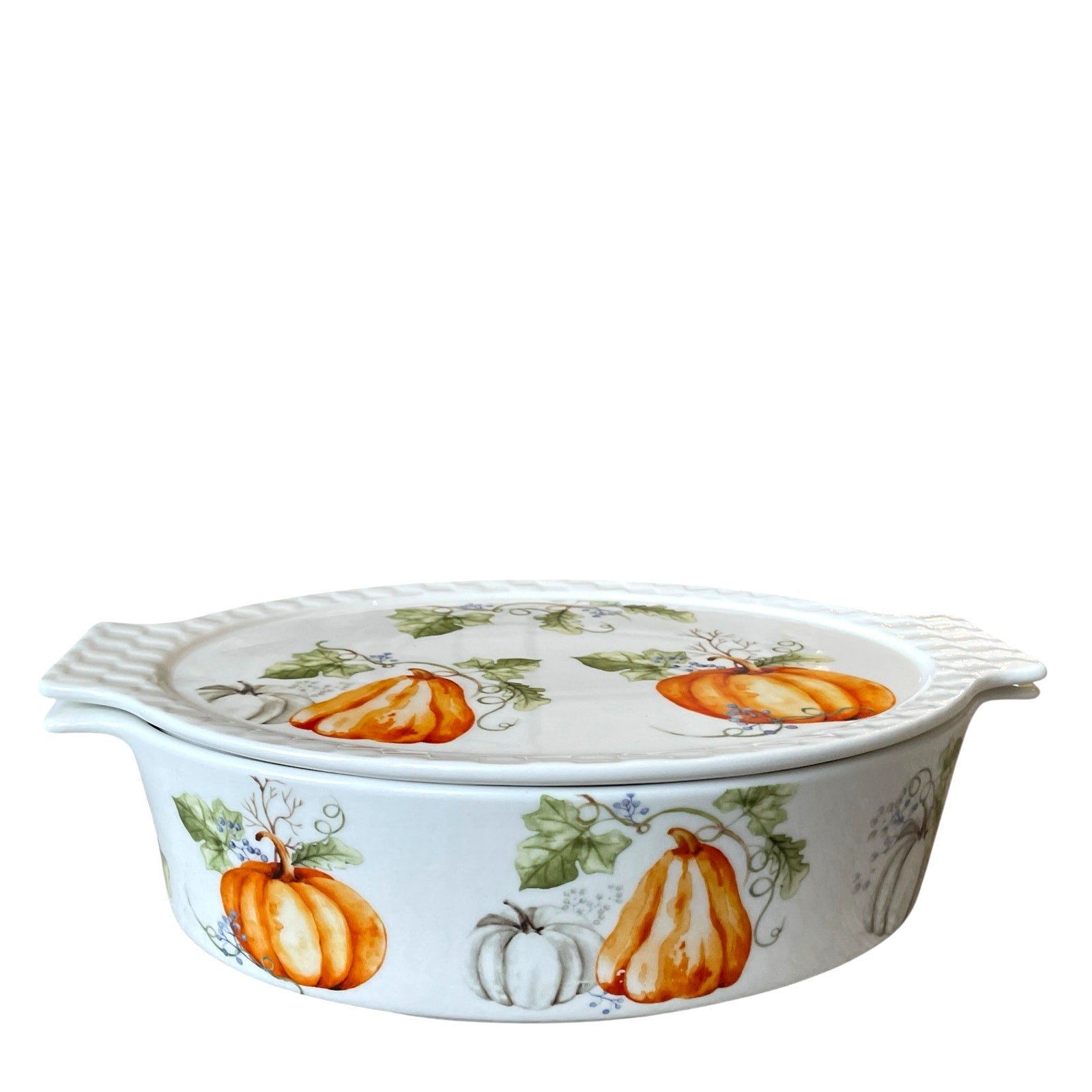 Grace Pantry Oval Oven Safe Baker Casserole w/ Lid 11in Fall Thanksgiving NEW