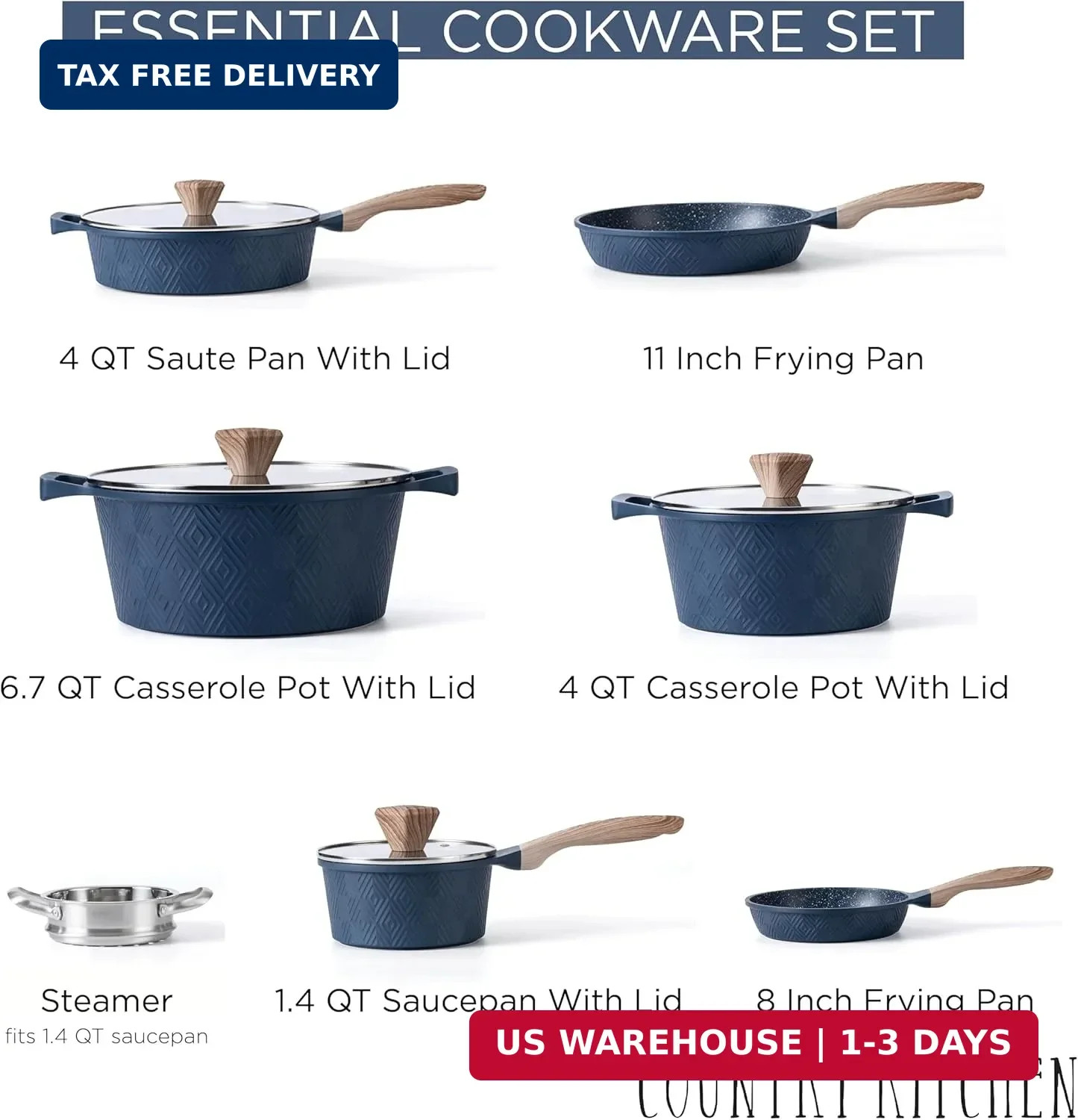 Country Kitchen Non-Stick Cast Aluminum Cookware Set – Durable Kitchen Cookware