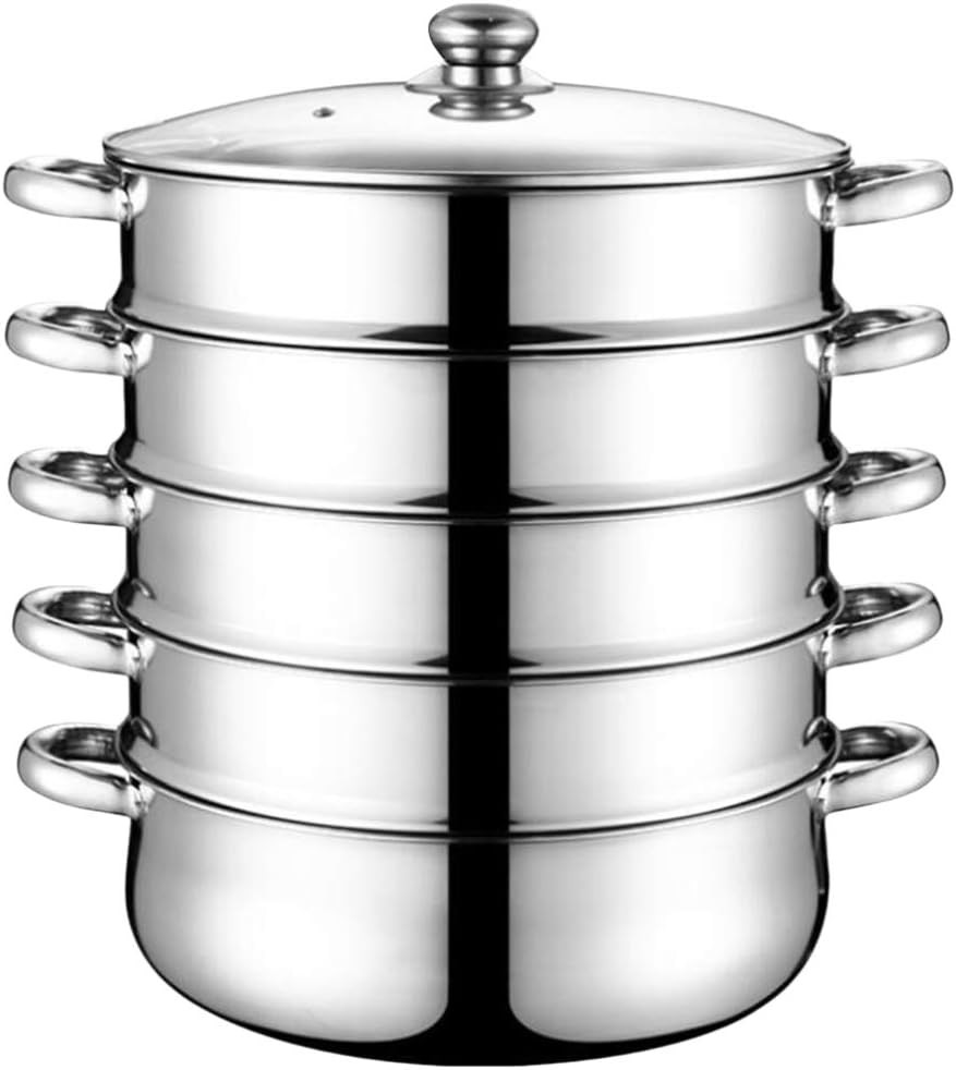 28cm 5-Tier Stainless Steel Steamer Pot Set with Lid for Healthy Cooking