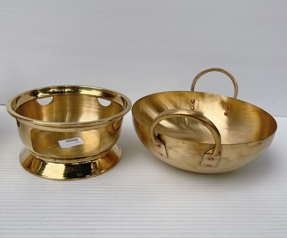 Thai Traditional Wok Brass No.9 & Stove Burner 6 in Set Small for Food Dessert