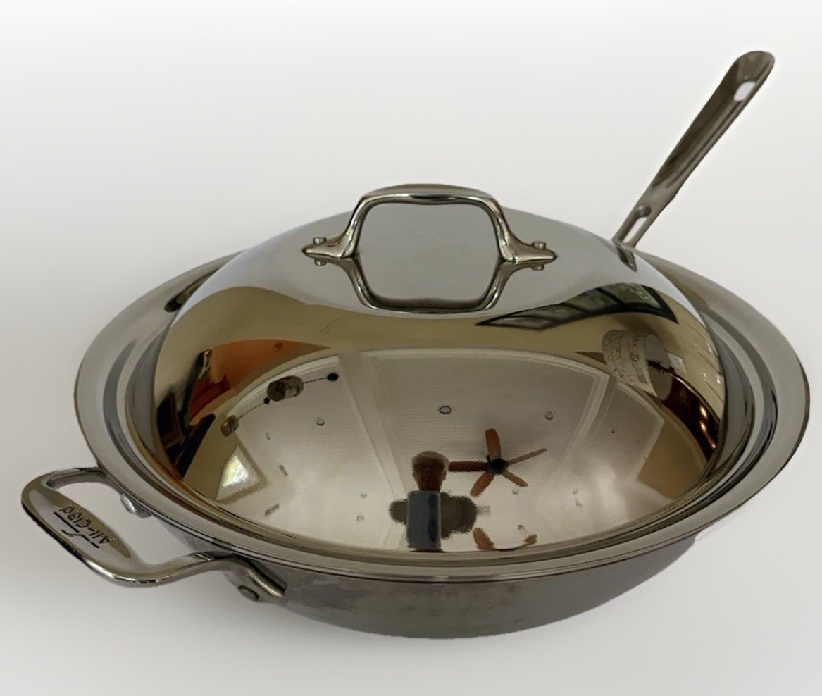 All Clad Metalcrafters Copper Core 12” 4 Qt Saucier Pan + Dome Cover EUC!