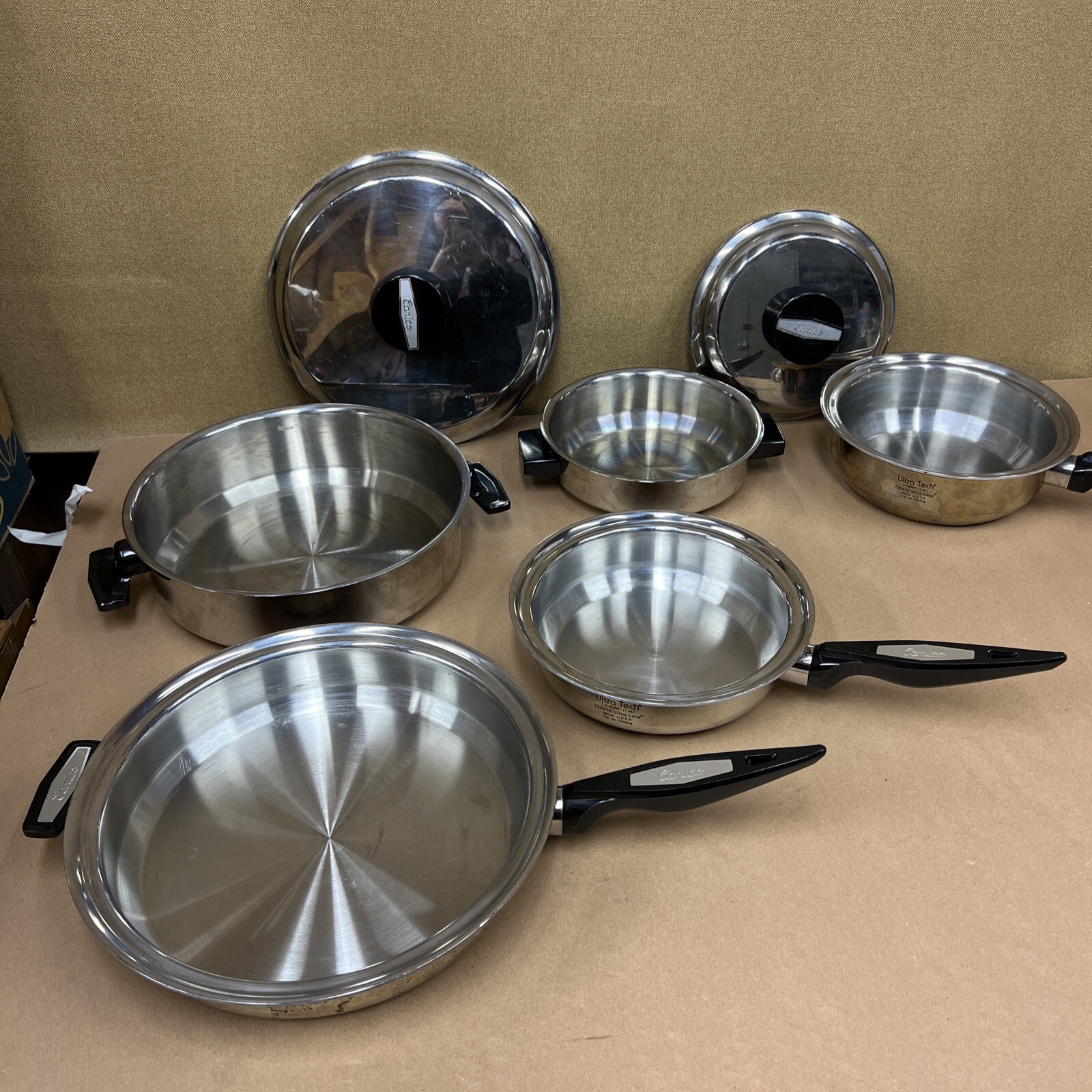Carico Ultra Tech Stainless Cookware (7) Pan Skillet Pots T304SS USA Ultra Core