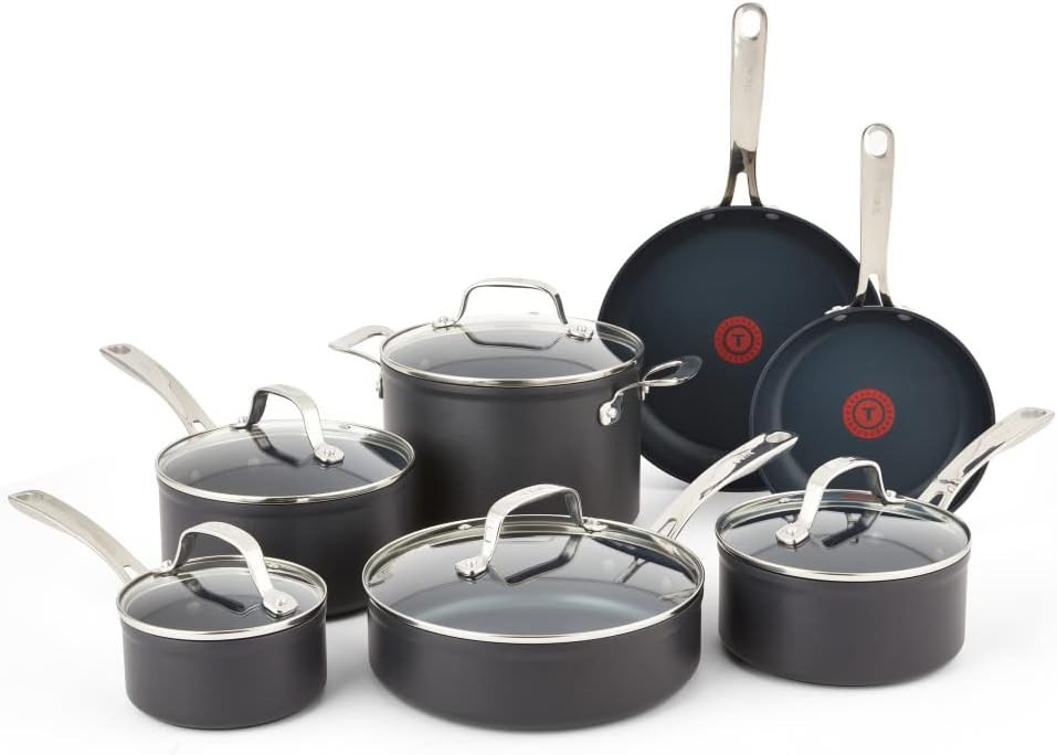T-fal 12-Piece Hard Anodized Nonstick Cookware Set – Oven 500F, Dishwasher Safe