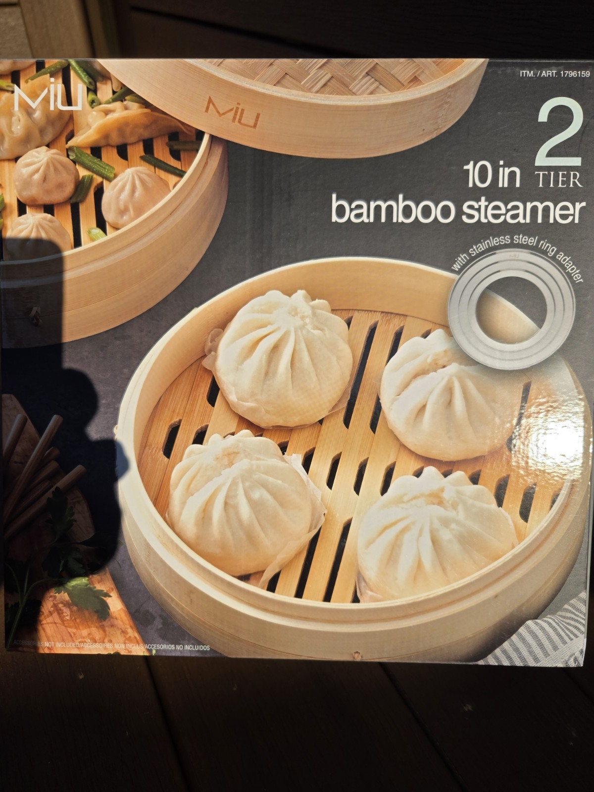 MIU 10″ 2-Tier🔥 🔥Bamboo Steamer🔥🔥 with Stainless Steel Ring Adapter and Lid