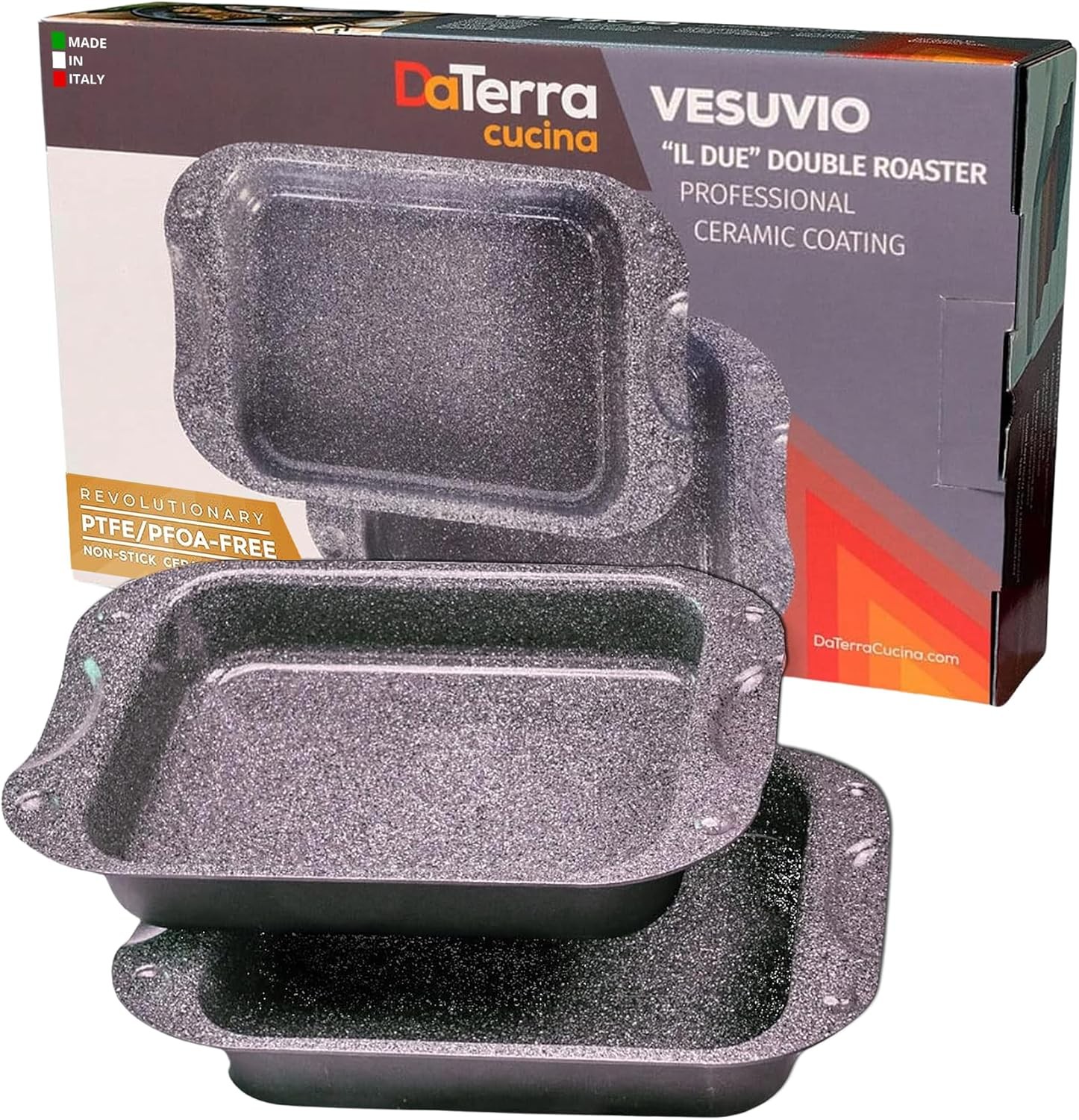 DaTerra Cucina – 13 x 8 x 4.25 Nonstick Ceramic Coated Dual Roasting Black