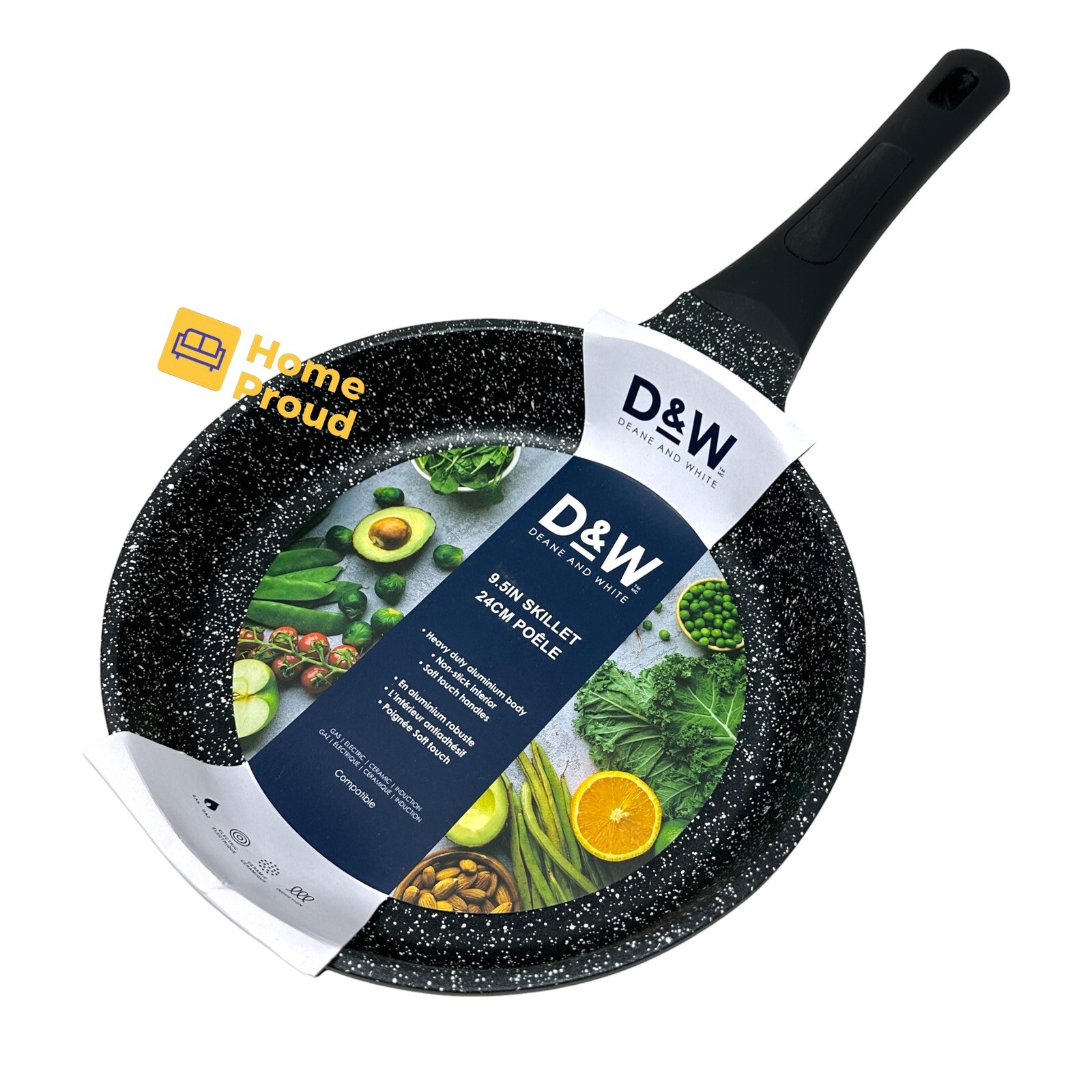 Premium Frying Pan D&W Skillet Nonstick Heavy Duty Kitchen Cookware 9.5 in Black