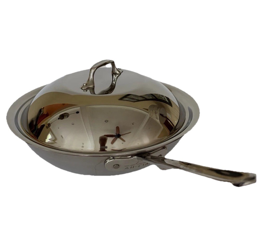 All Clad Metalcrafters Copper Core 12” 4 Qt Saucier Pan + Dome Cover EUC!