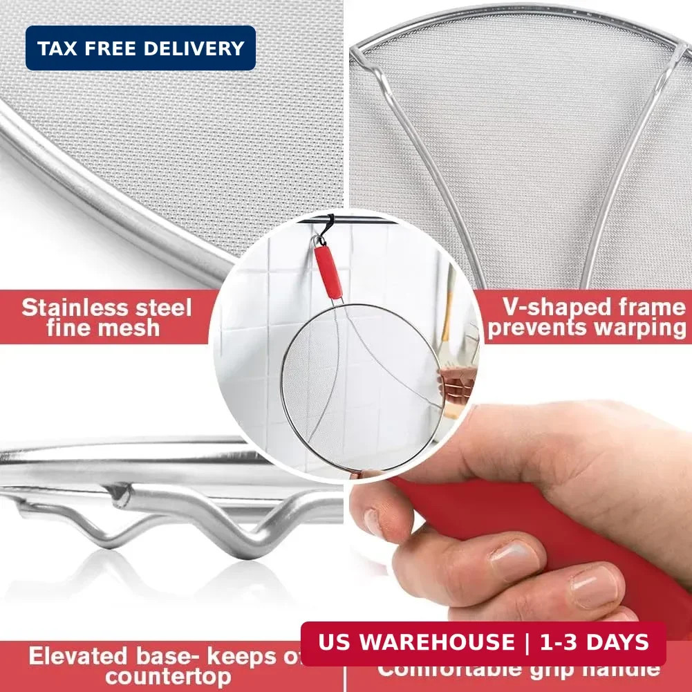 Splatter Screen for Frying Pan & Food Strainer,13 Inch Stainless Steel Grease Sp