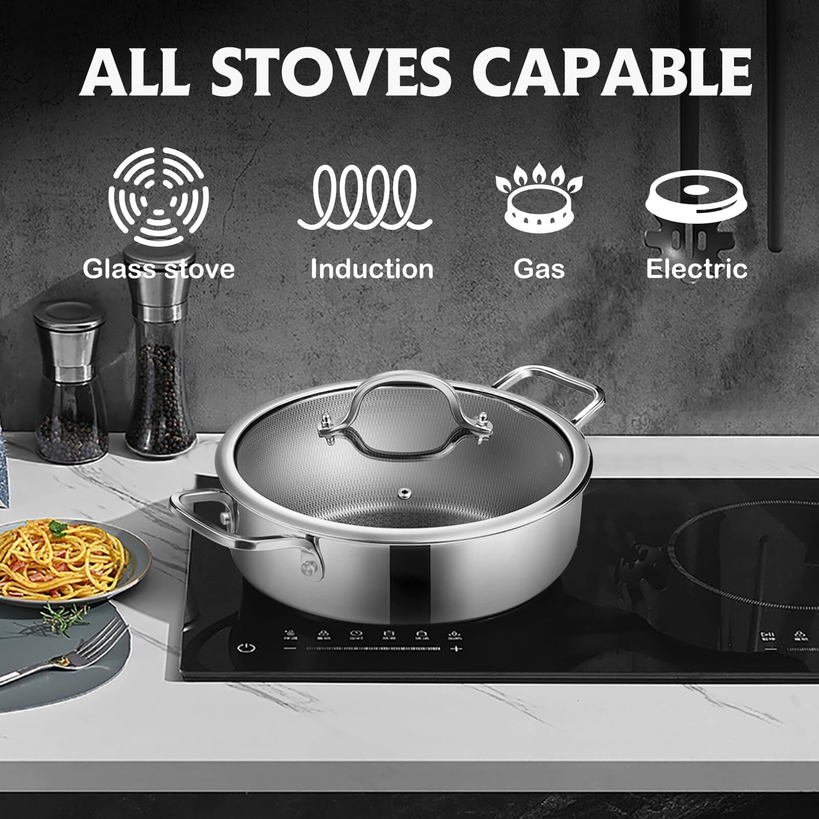 Hybrid Non Stick 5 Quart Everyday pan,Chicken Fryer, PFOA Free Cookware, 12 inch