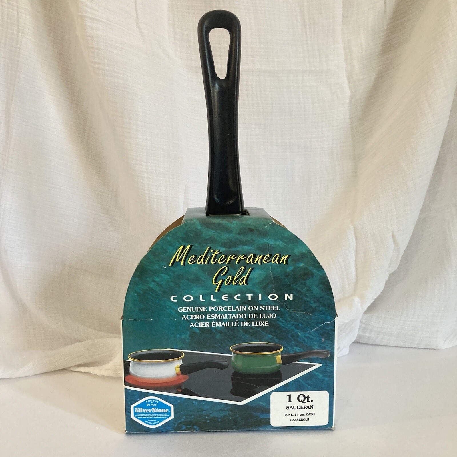 Mediterranean Gold 1 Qt Saucepan | Granite White Gold Rim | Silverstone Pot NEW
