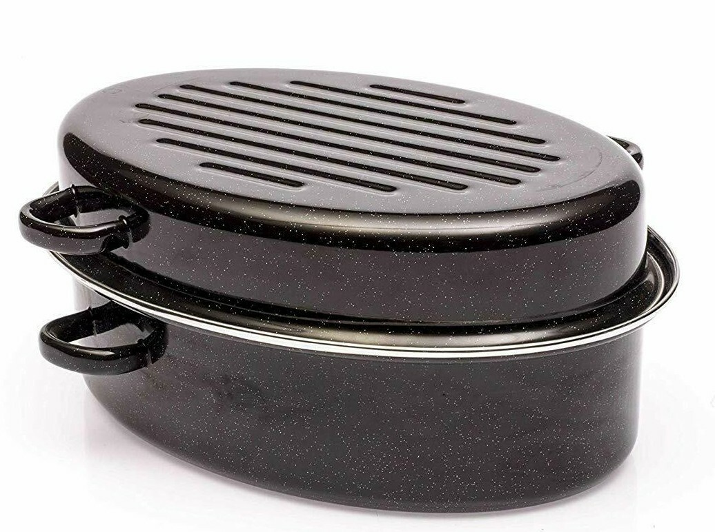 Turkey Roaster Pan Enamel Non Stick,16.5 x 12 x 8 inches, Black