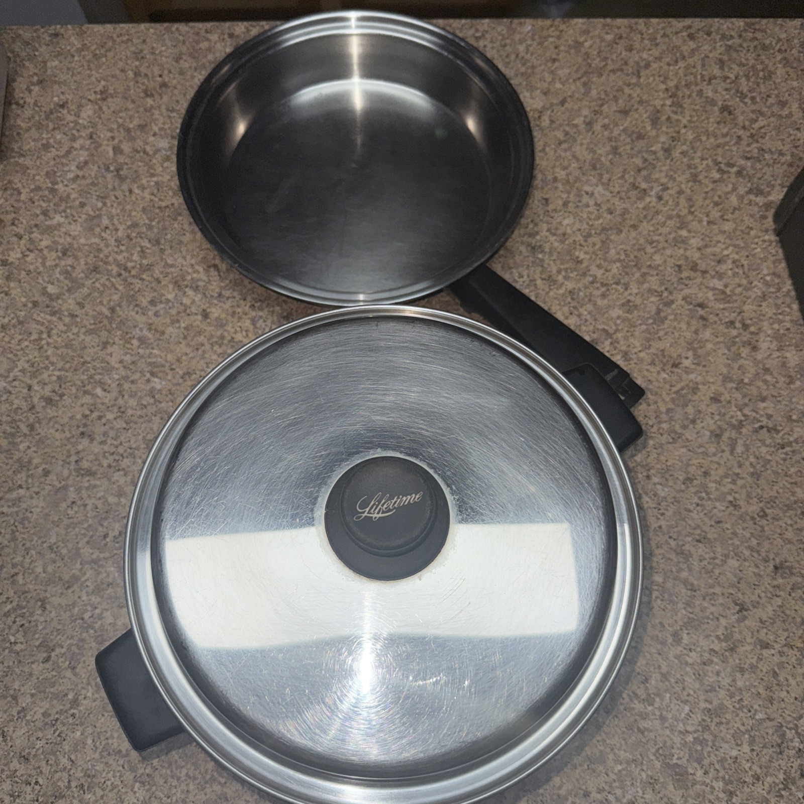 Lifetime 18-8 Stainless Steel 6 Quart Stock Pot & 10.5” Skillet W/Lid Vintg Pan